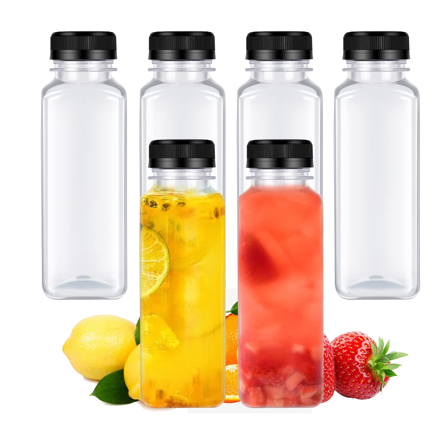 DODHEG 6 Pcs 14 Ounce Plastic Juice Bottle, Bulk Beverage Containers, Drink Containers for Milk, Juice, Drinks Bottle Black Lid