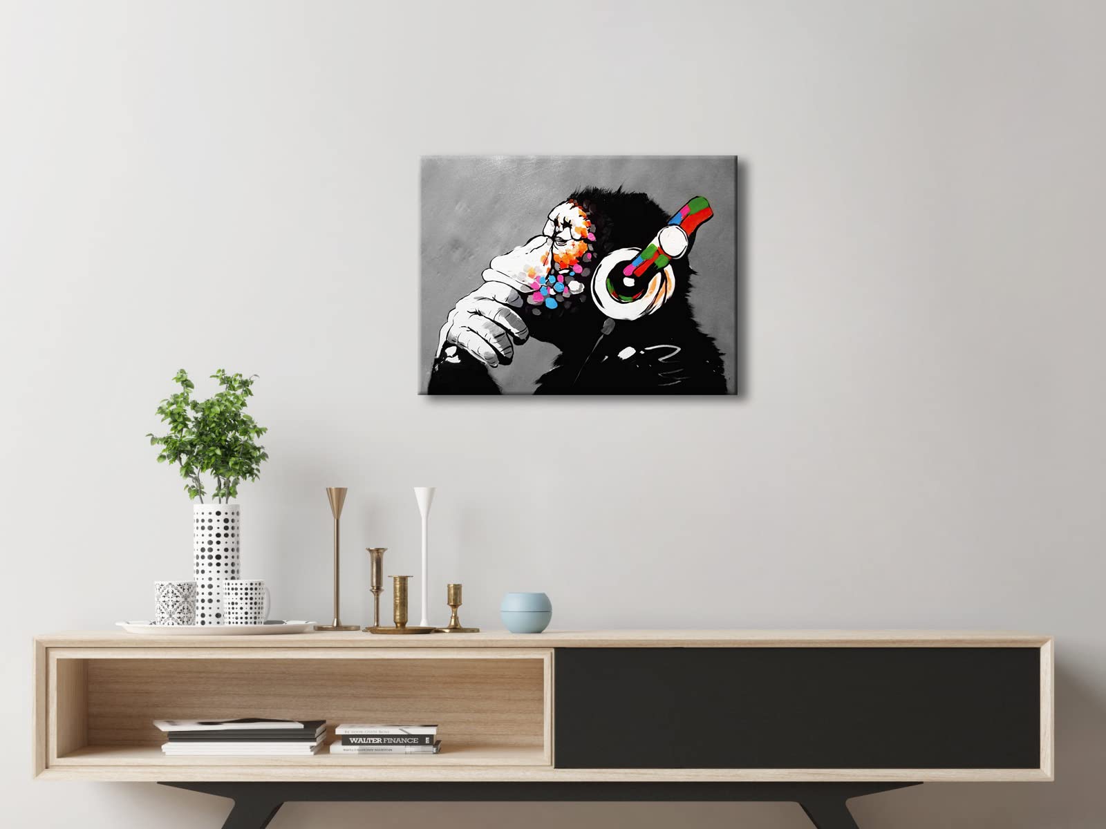 Wieco Art Monkey With Headphones Banksy Dj Chimp Pop Art Cool Ape Abstract Canvas Prints Wall Art Paintings For Living Room Bedr