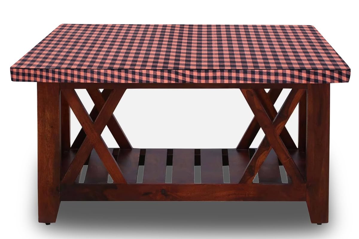 The Furnishing Tree Elastic Rectangular Center Tpoy Table Cover WxL 30x48 in Inches Polyester Checkered Pattern Beige