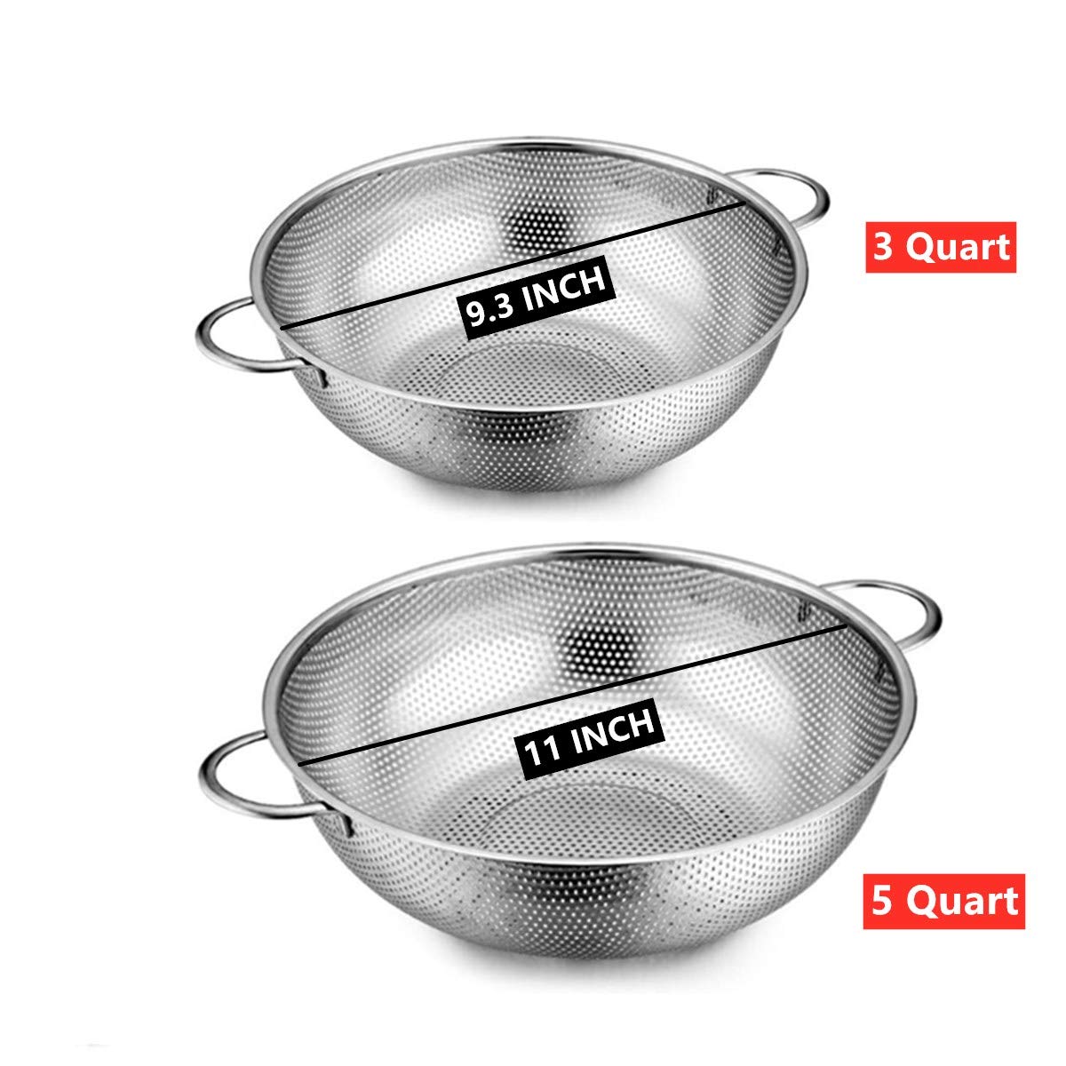 Colander Set Of 2, Heavy Duty Stainless Steel Micro-Perforated Strainer Mesh Colander With Handle For Draining Rinsing Washing P