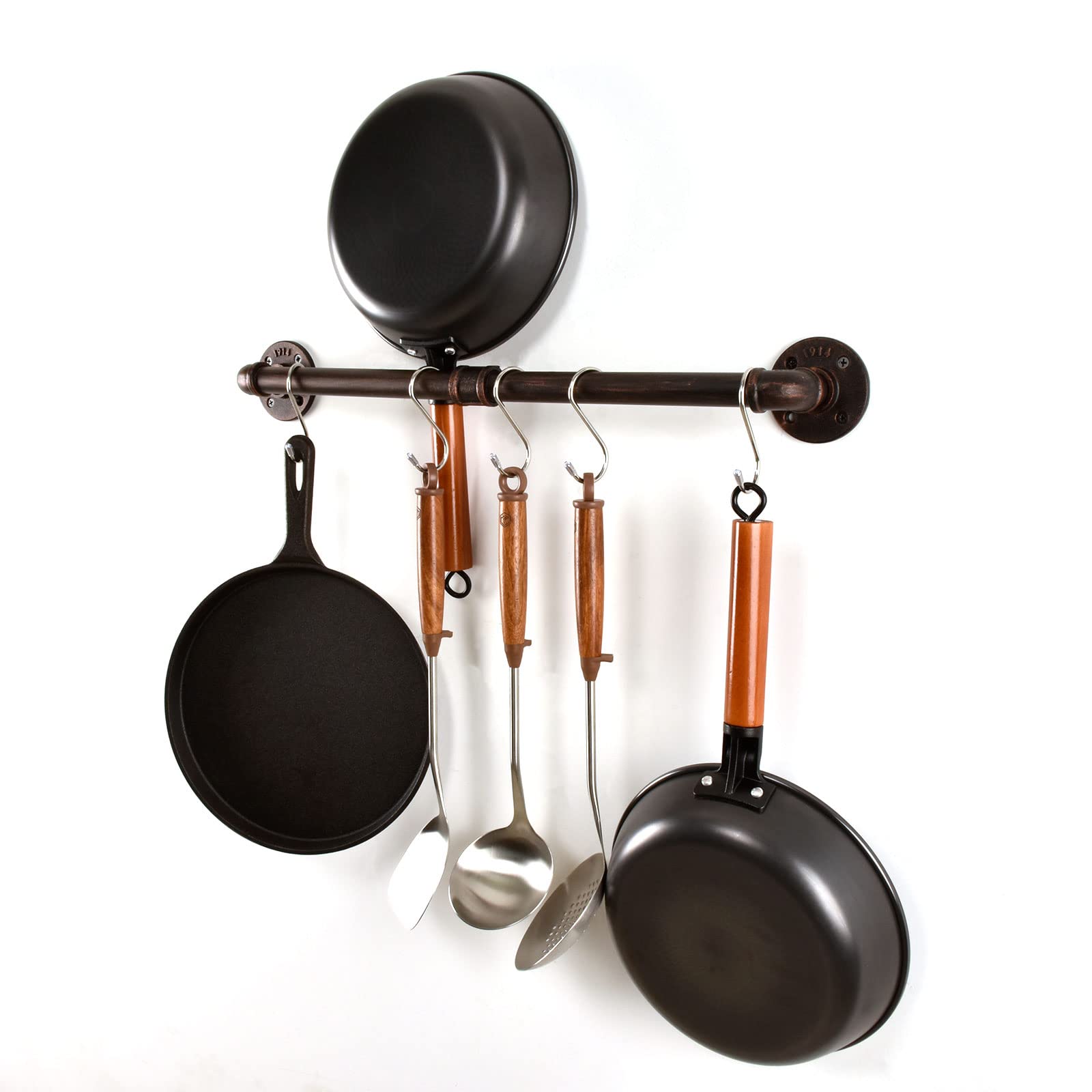 Hoemlim Pipe Pot Pan Rack Wall Mounted Industrial Utensil Lid Holder Cookware Hanger Kitchen Organizer Hanging Bar Rail With S H