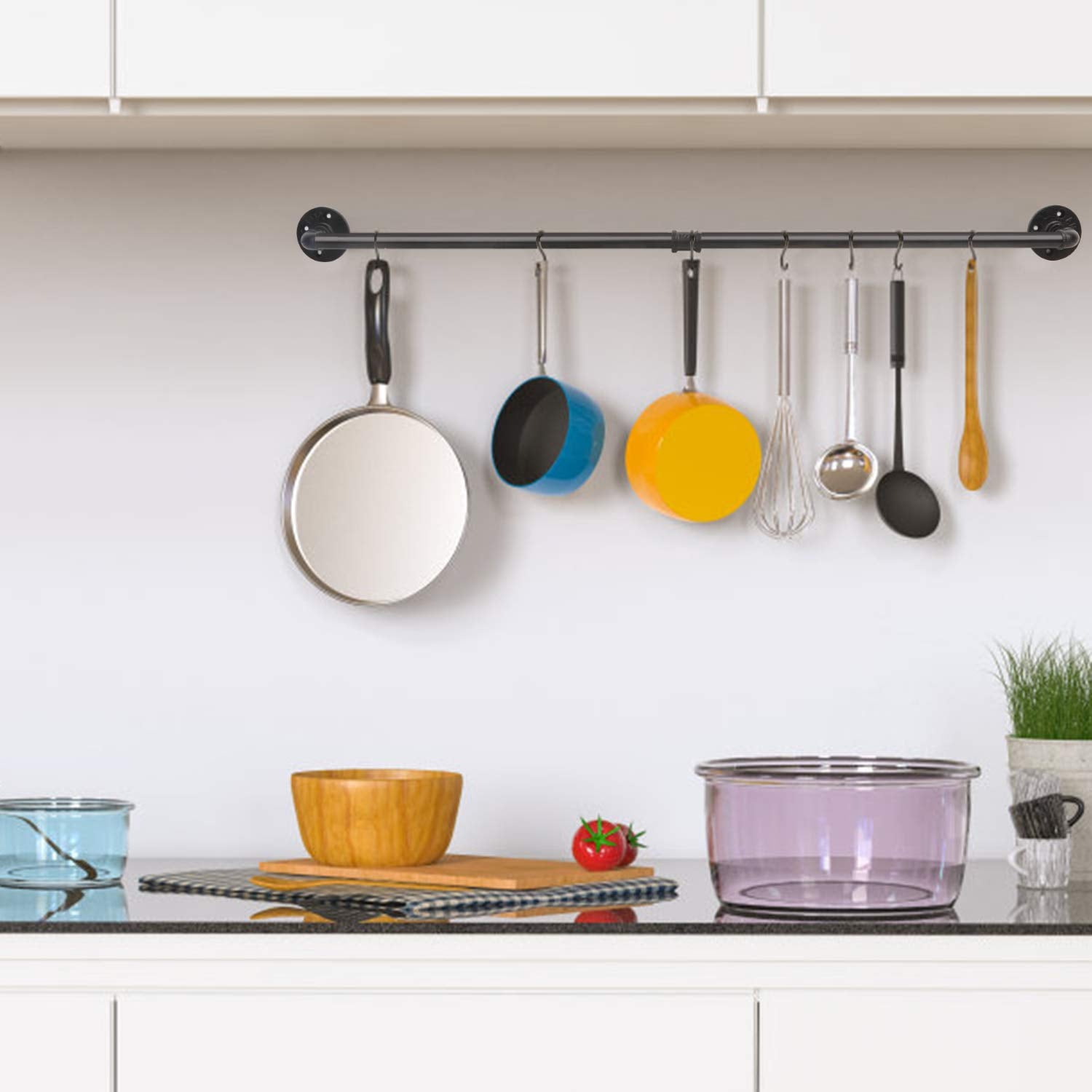 Egason 34.3 Inch Industrial Pipe Pot Bar Rack With 15 S Hooks Rustic Iron Pots And Pans Hanging Rail Pipe Towel Holder Wall Moun