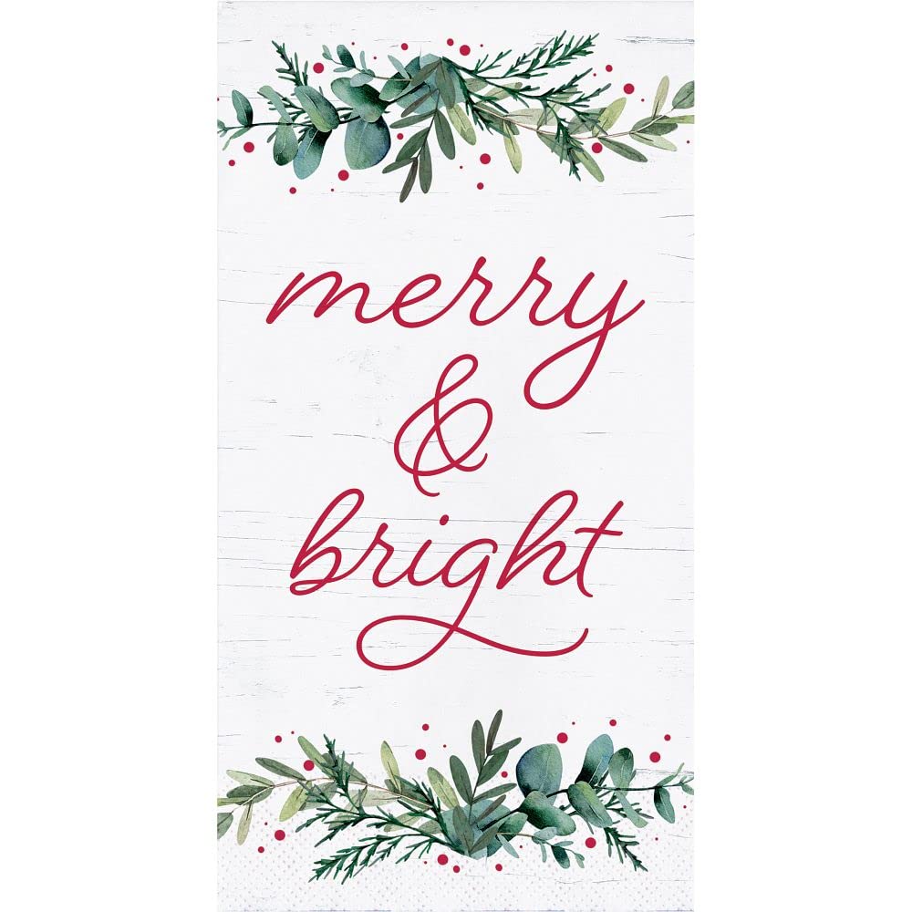 Merry & Bright Holiday Sentiment Themed Christmas Guest Towels - 32 Ct | Napkins For Buffet Kitchen Or Bathroom Fingertip Hand T