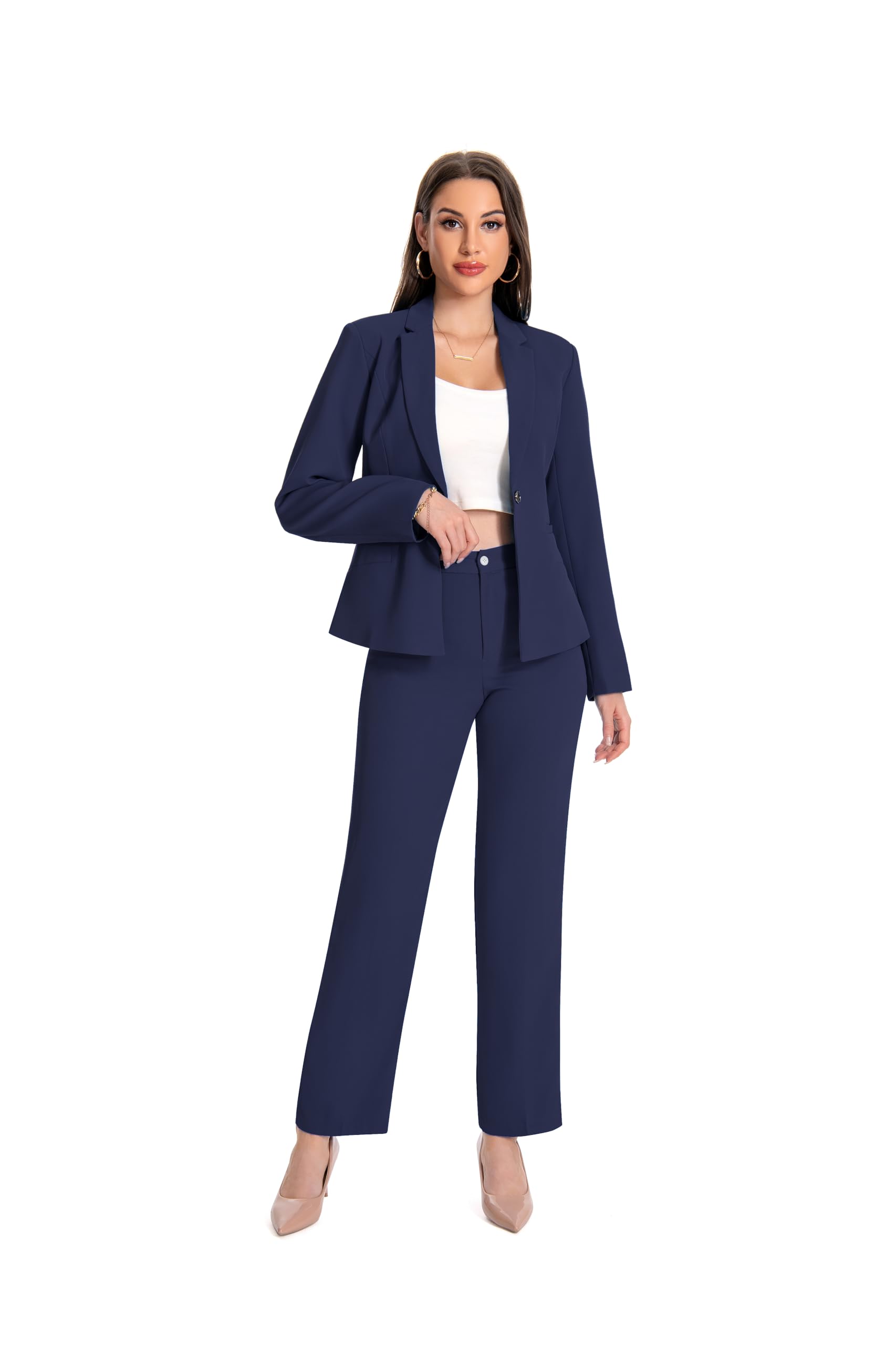 Yunclos Womens 2 Piece Office Lady Business Suit Set Slim Fit Blazer Pant