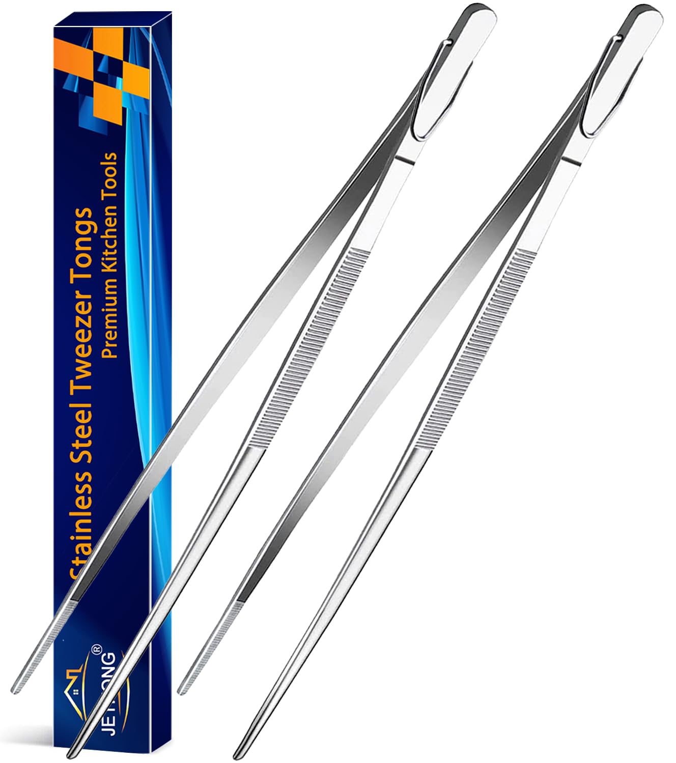 Jetkong 2 Pieces Extra-Long Tweezer Tongs 12-Inch Stainless Steel Tweezers Chef Tweezers