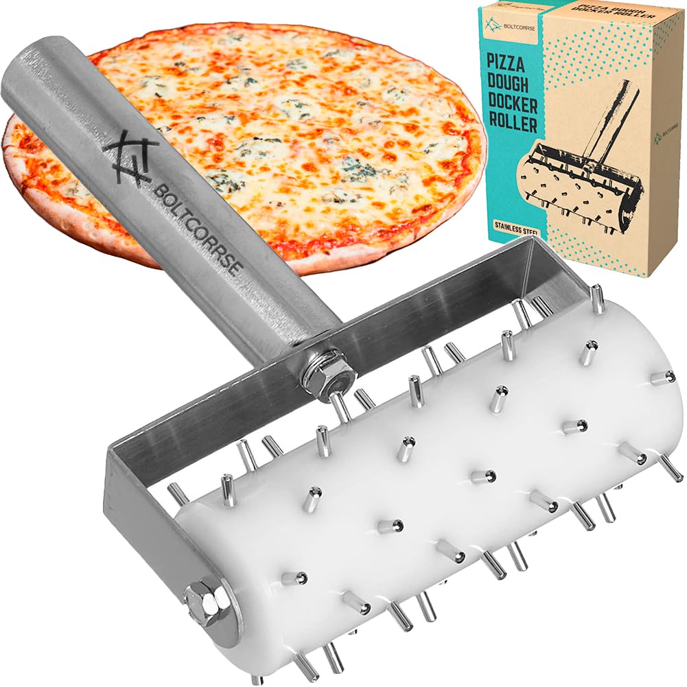 Professional Pizza Dough Docker Roller - Stainless Steel Pizza Roller With Spikes Pastry Dough Docker For Crackers, Homemade Bre