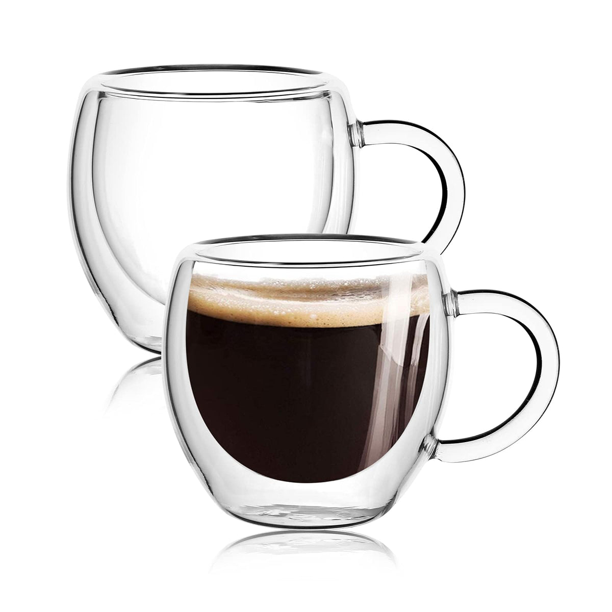 Espresso Cups Set Of 2 With Handle,2.5Oz Clear Expresso Shots Cup,Espresso Shot Glasses,Double Wall Insulated Espresso Mugs,Taza