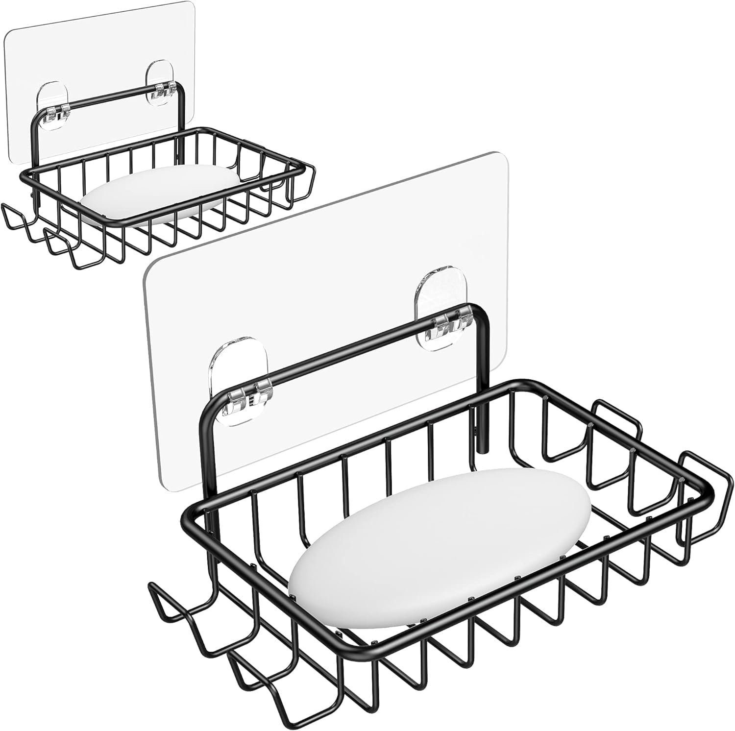 Nieifi Soap Dish,Bar Soap Holder for Shower Wall with 4 Hooks Stainless Steel Adhesive Soap Dish for Bathroom Shower Razor Holde