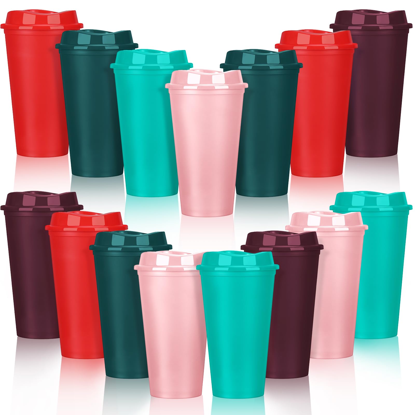 Domensi 15 Pack Reusable Coffee Cups with Lids 16 oz Disposable Travel Cups Bulk Plastic to Go Coffee Tumblers for DIY Hot Cold 