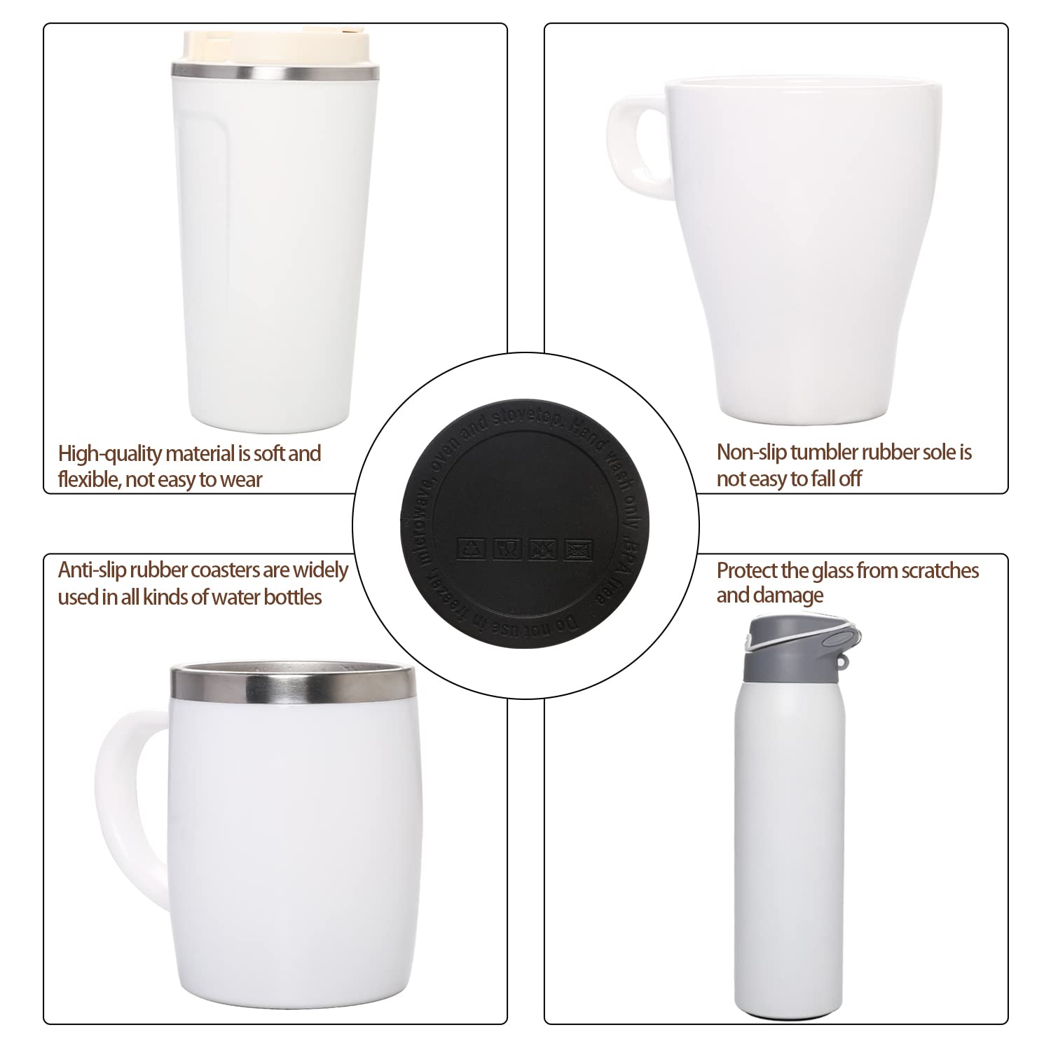 20 Pack Rubber Bottoms For Sublimation Tumblers, Protective Non Slip Silicone Bottoms Tumbler Bumpers, Silicone Coasters Tumbler