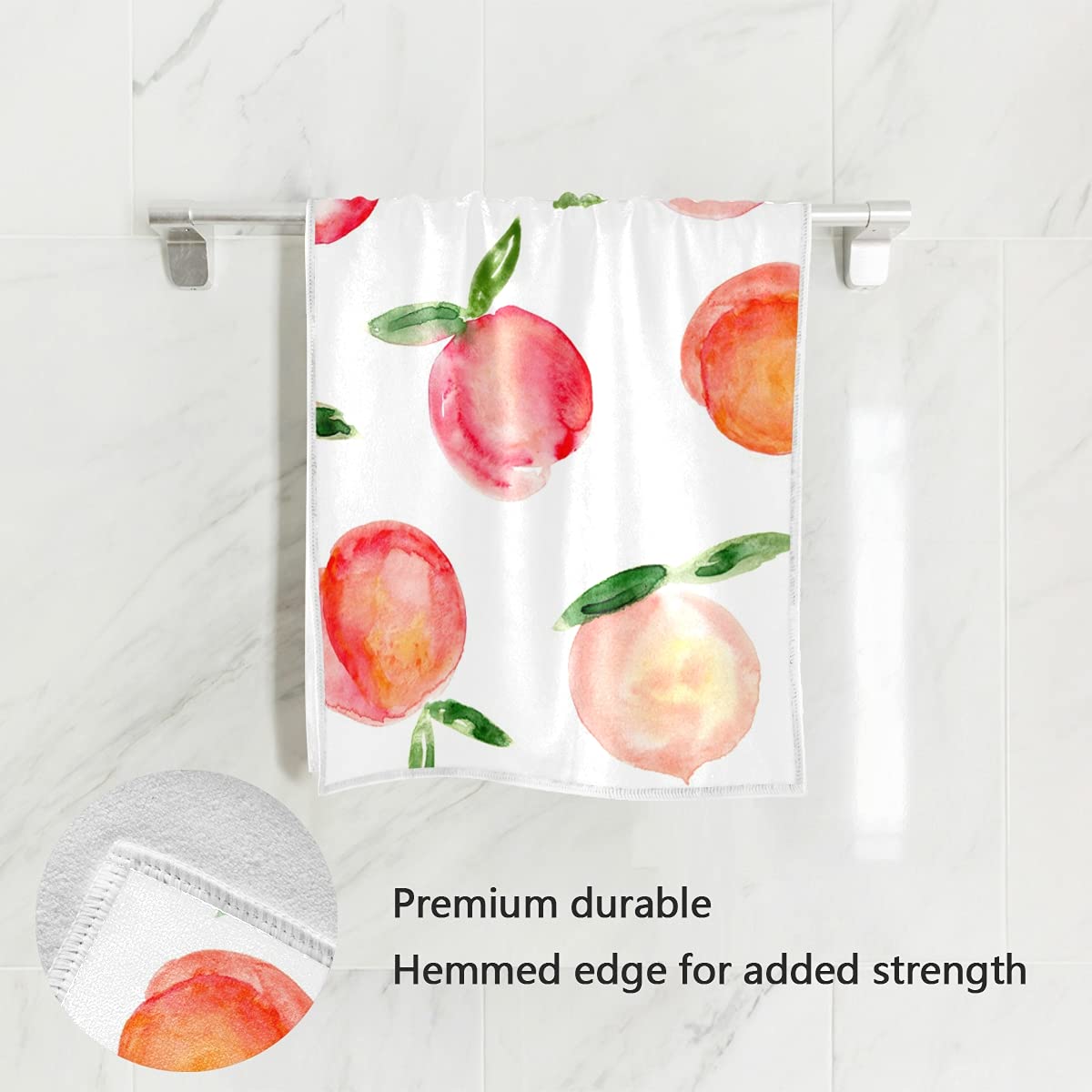 Zzaeo Watercolor Peach Towel Cute Fruit Hand Towel, 30 X 15 Inch Thin Lightweight Soft Fingertip Towel For Home Bathroom Theme D