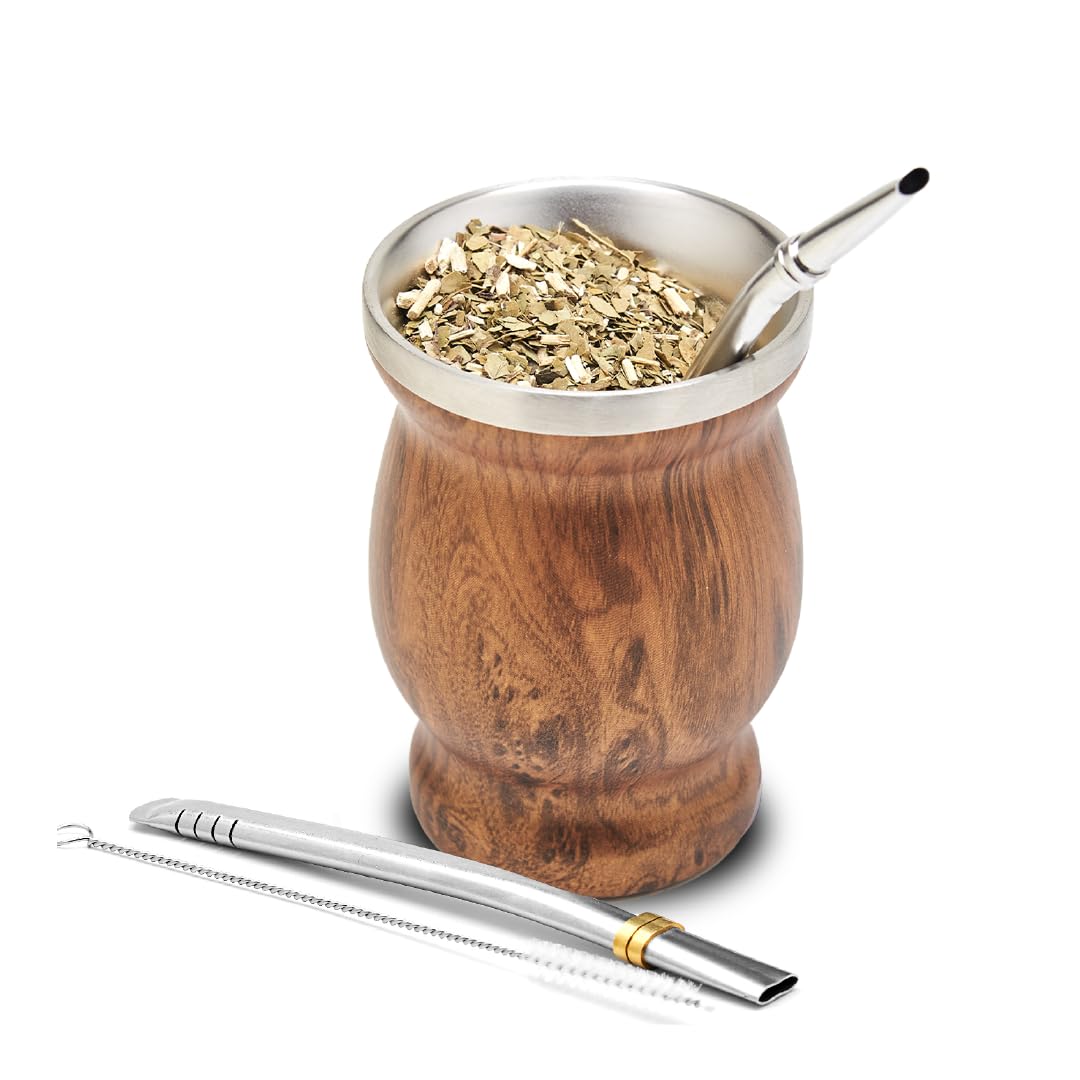 Balibetov Stainless Steel Double-Wall Mate Cup And Bombilla Set - Yerba Mate Set Includes One Yerba Mate Cup, 2 Bombillas Mate (
