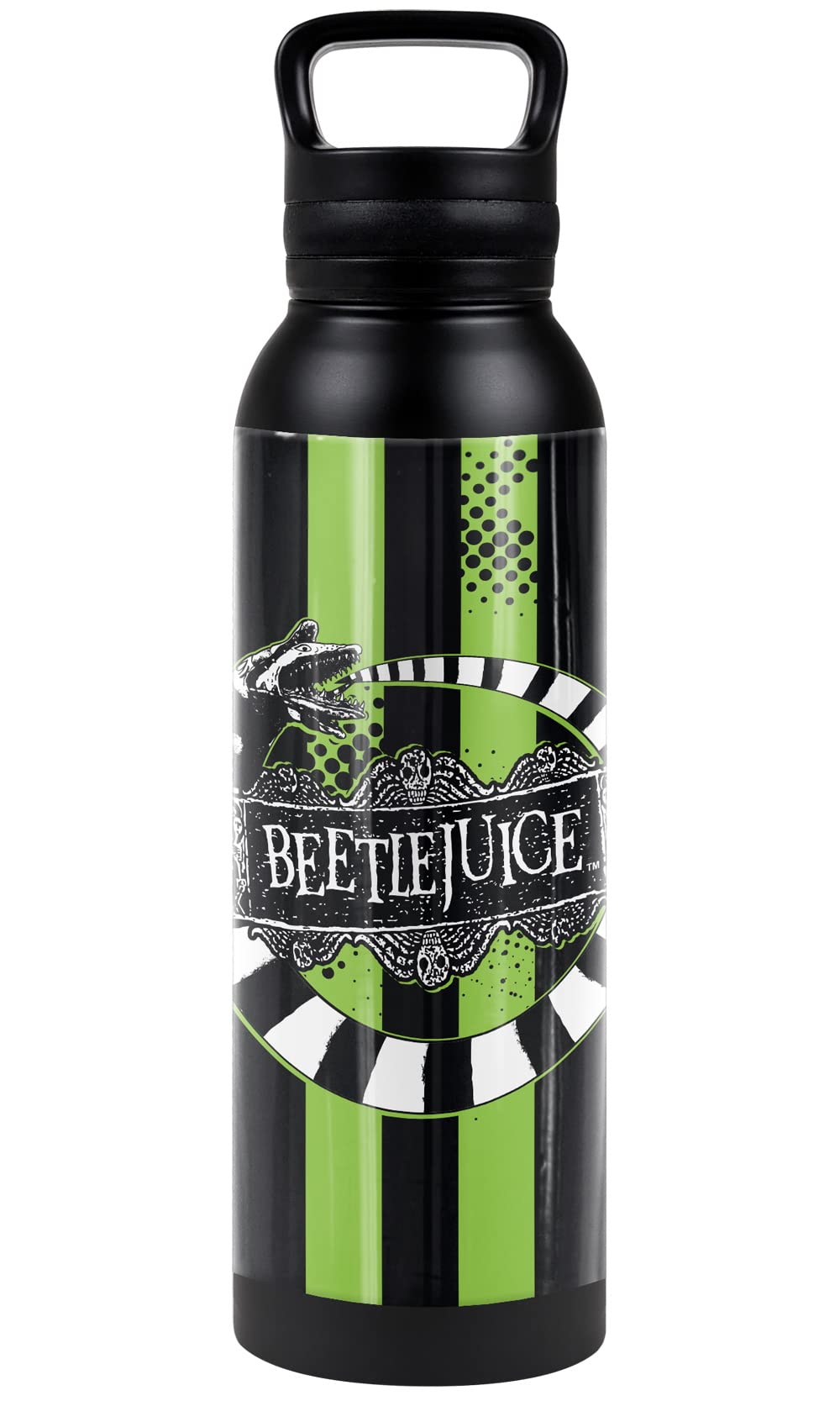 Beetlejuice Official Beetle Worm 24 Oz Insulated Canteen Water Bottle, Leak Resistant, Vacuum Insulated Stainless Steel With Loo