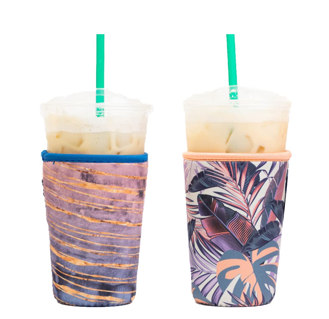 Baxendale And Co Reusable Neoprene Insulator Sleeves For Iced Coffee And Cold Drink Cups (2 Pk Medium 22-24Oz, Pastel)