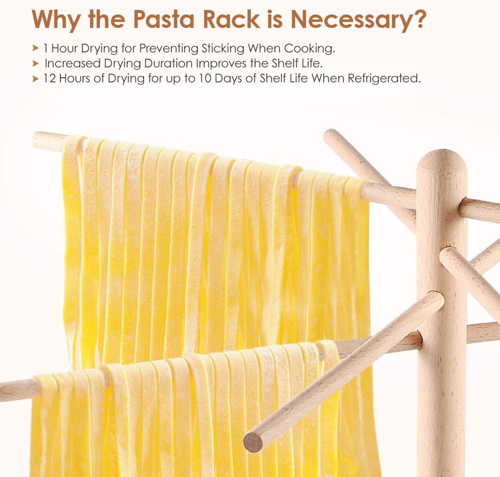 Isiler Natural Beech Wood Pasta Drying Rack With 8 Branches, Easy To Transfer For Drying Pasta And Spaghetti, Special Suspension
