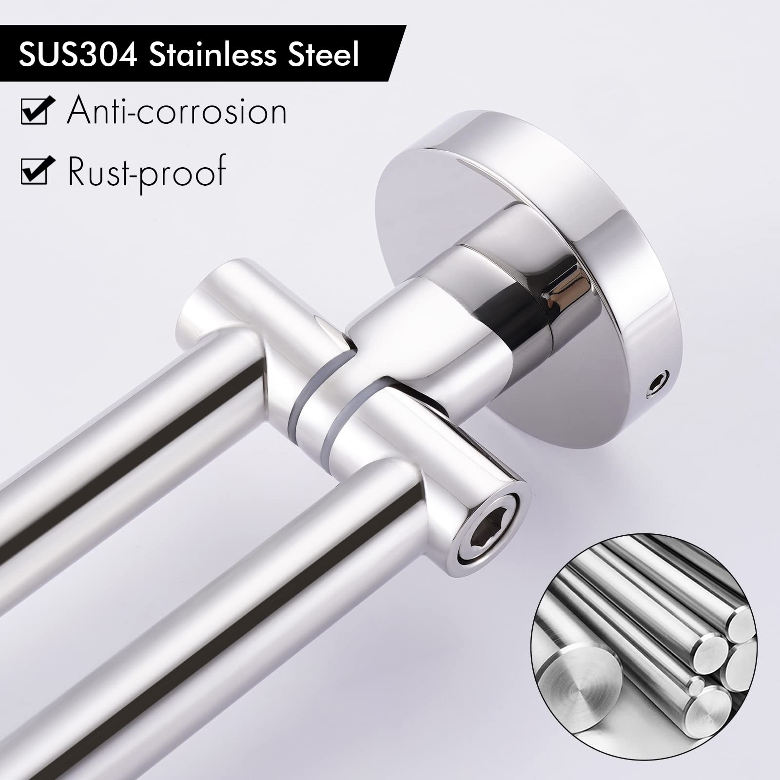 Kes Swivel Towel Bar For Bathroom 9-Inch Kitchen Swing Out Double Towel Bar 2-Arm Kitchen Wall Mounted Sus 304 Stainless Steel P