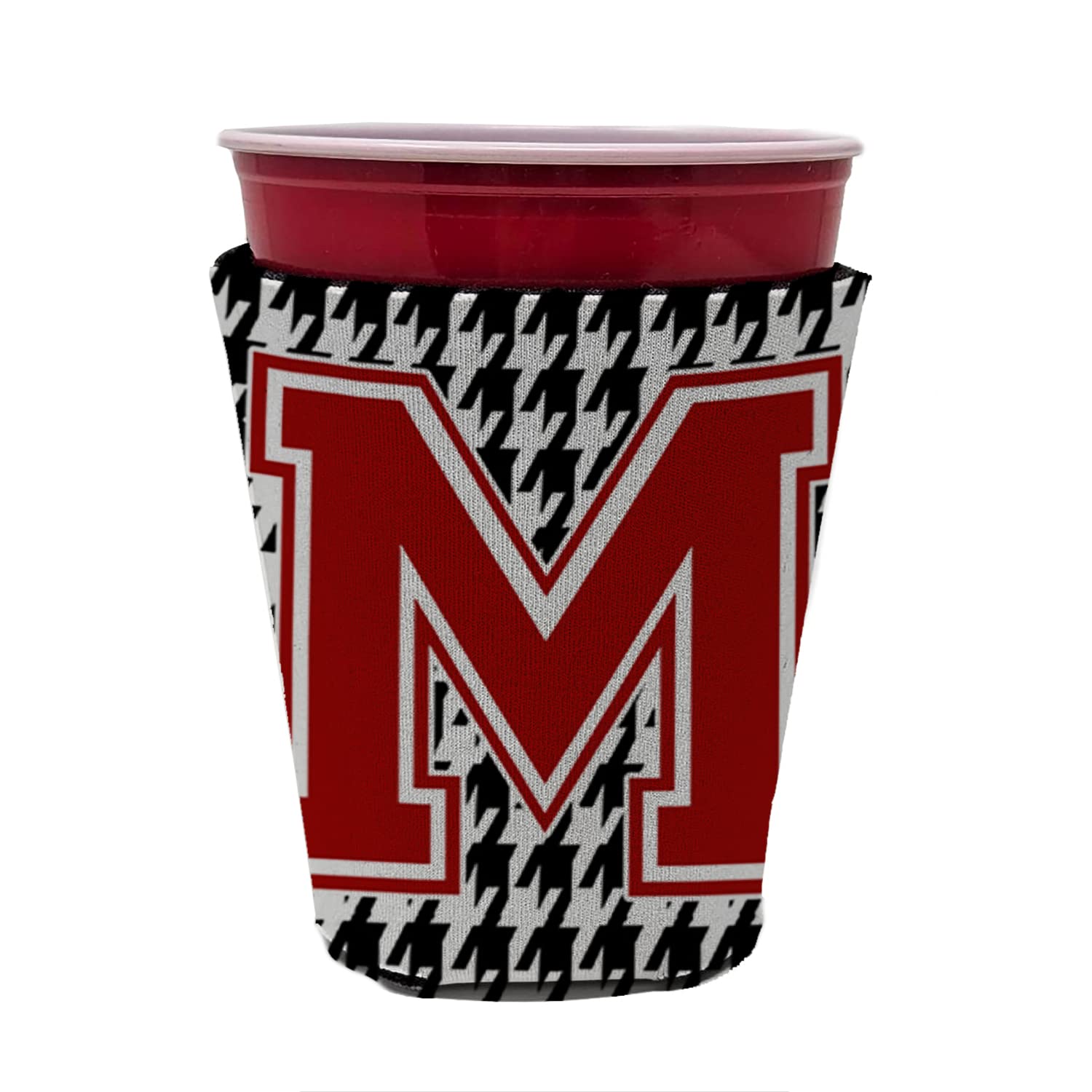 Monogram - Houndstooth  Initial  M Red Solo Cup Beverage Insulator Hugger CJ1021M-RSC