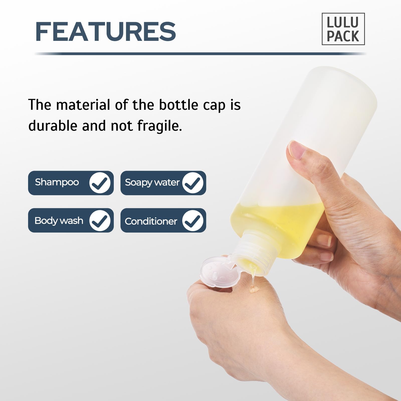 Lulupack Travel Bottles For Toiletries 13.5 Oz - Travel Size Shampoo And Plastic Containers Tsa Approved - Empty Squeeze Sanitiz