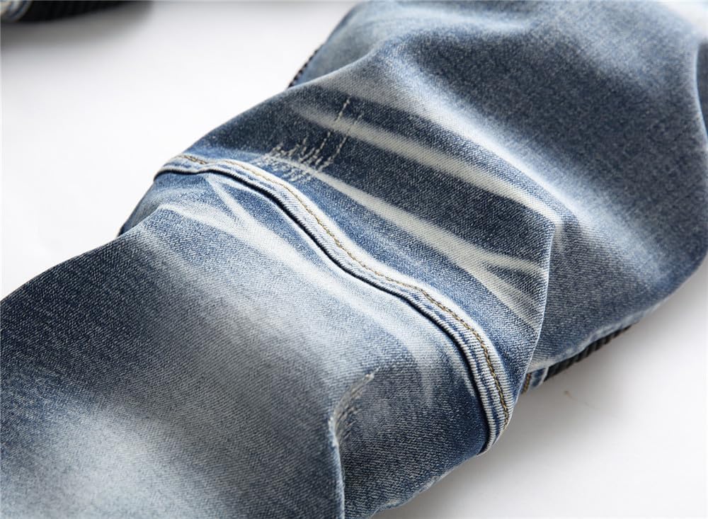 Aititia Mens Biker Zipper Deco Washed Straight Fit Jeans (38W X 32L, 005 Blue)