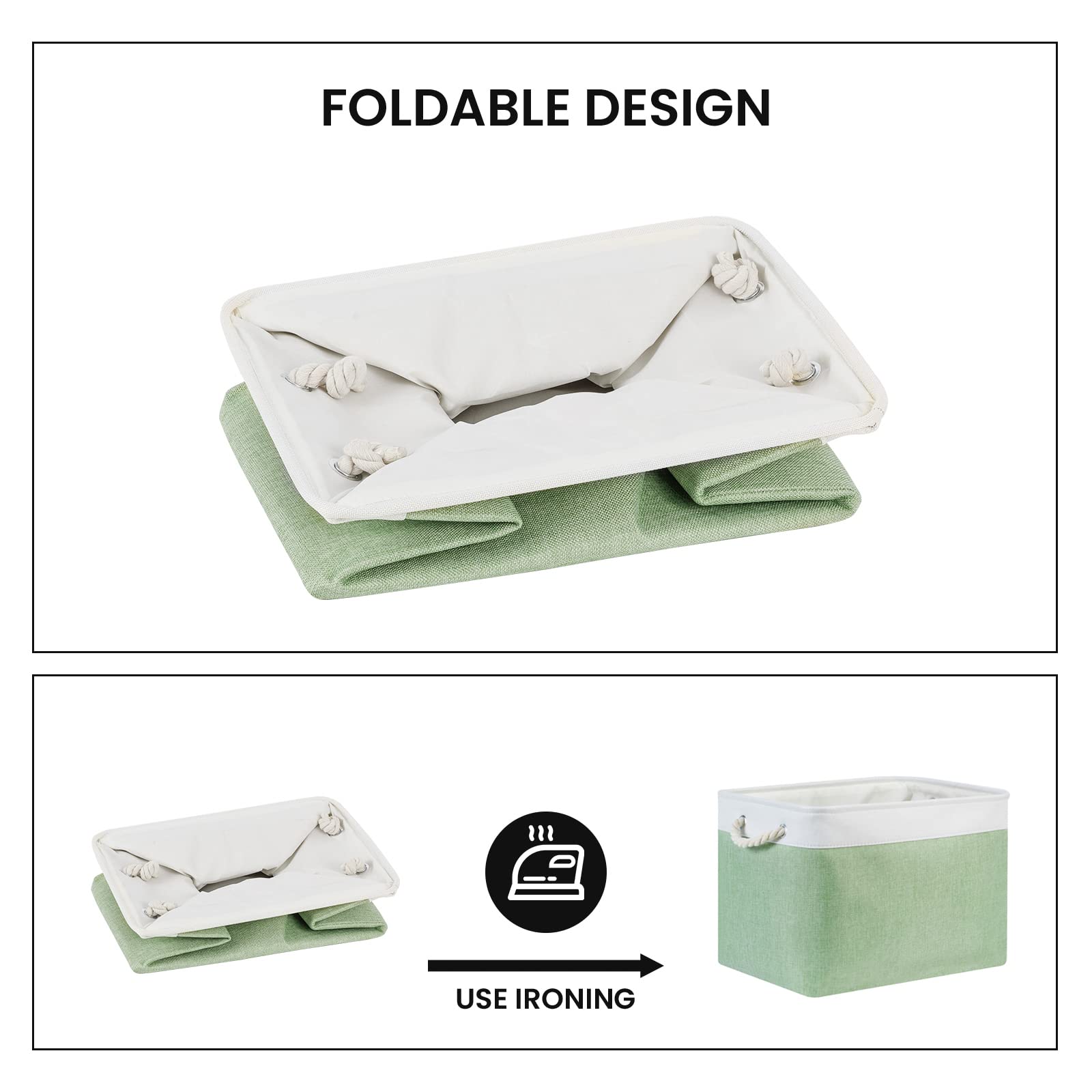 Bidtakay Baskets Fabric Closet Organizer Set Of 2 Green Collapsible Storage Bins With Handles 16X12X12 In Large Decorative Tall