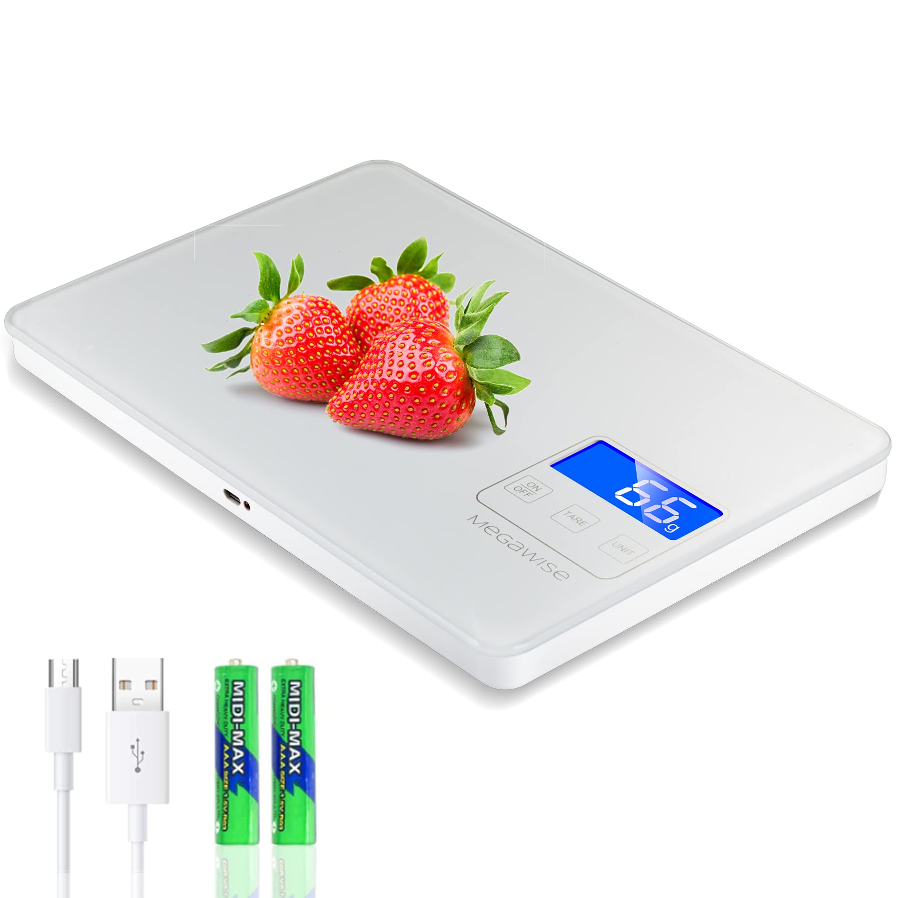 Megawise Precision Food Scale, 33Lb Waterproof Rechargeable Digital Kitchen Scale, 1G/0.04Oz Precise Graduation, Weight Grams An