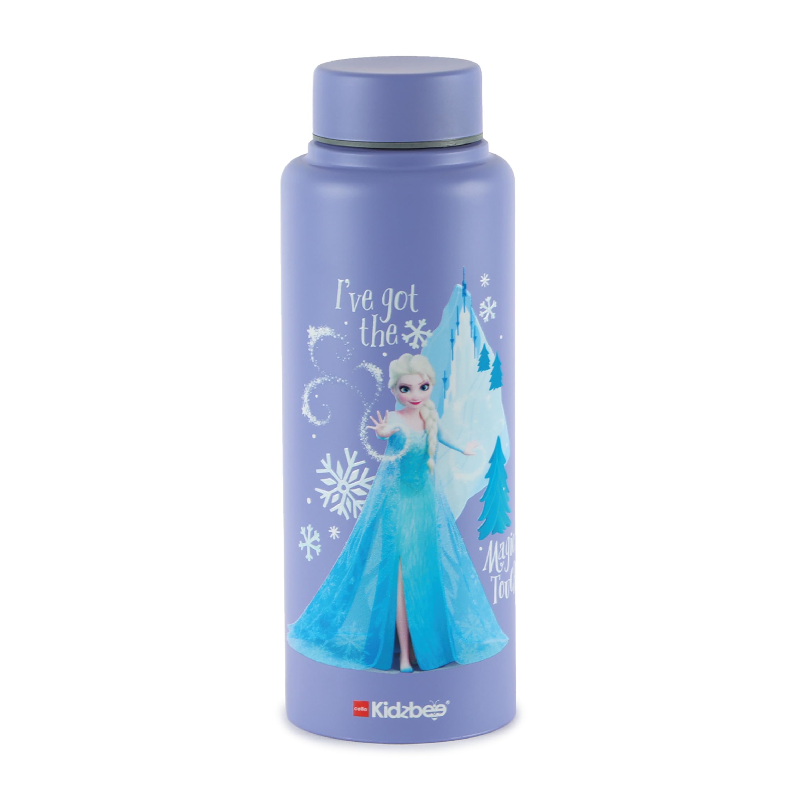 Cello Kidzbee Vortex 3D Elsa Print Stainless Steel Water Bottle 700 Ml, Blue | Isi Certified, Single Wall, 3D Touch & Feel Elsa 