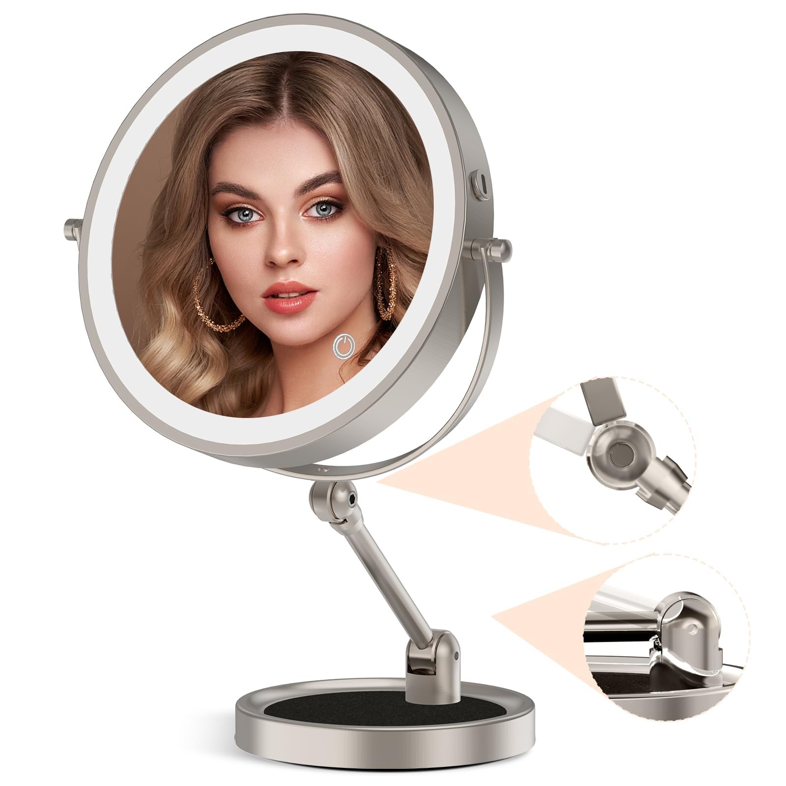 9 Large Lighted Makeup Mirror With 1X/10X Magnification, 4000Mah Rechargeable Vanity Mirror With Height Adjustable & 3 Color Dim