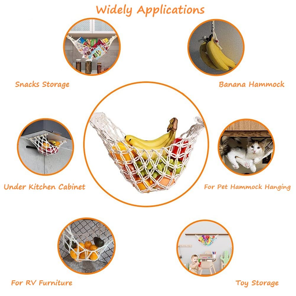 Anptght Cotton Fruit Basket With 5 Hooks, 10-20 Fruits Capacity, Under Cabinet Storage