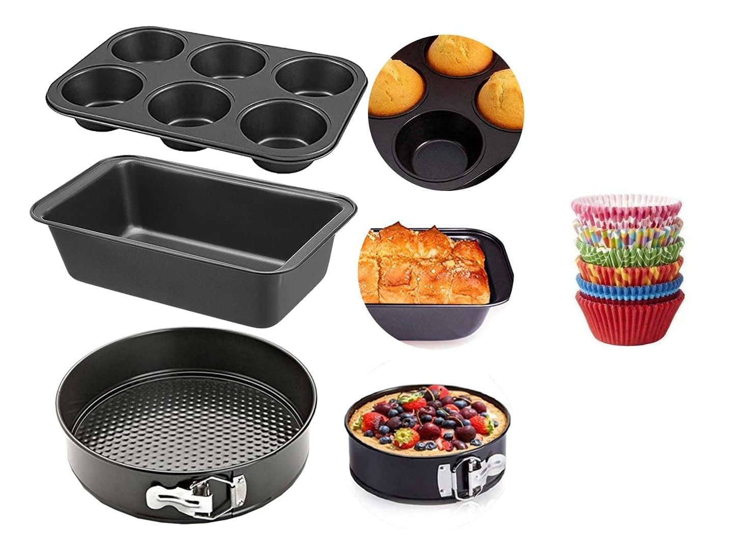 Xacton Cake Baking Set Microwave Safe Utensils 4 Pc Combo Of Round Cake Mould Cake Tin, Bread Moulds For Baking, Muffin Tray, & 