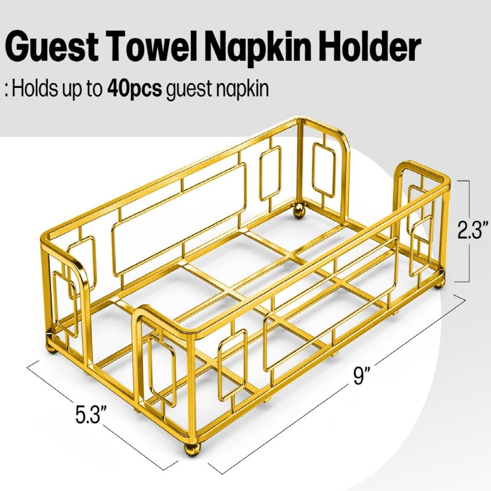 Levimetree Guest Napkin Tray - Gold Napkin Holder, Versatile Hand Towel Tray And Dispenser, Paper Towel Holder For Guest Bathroo