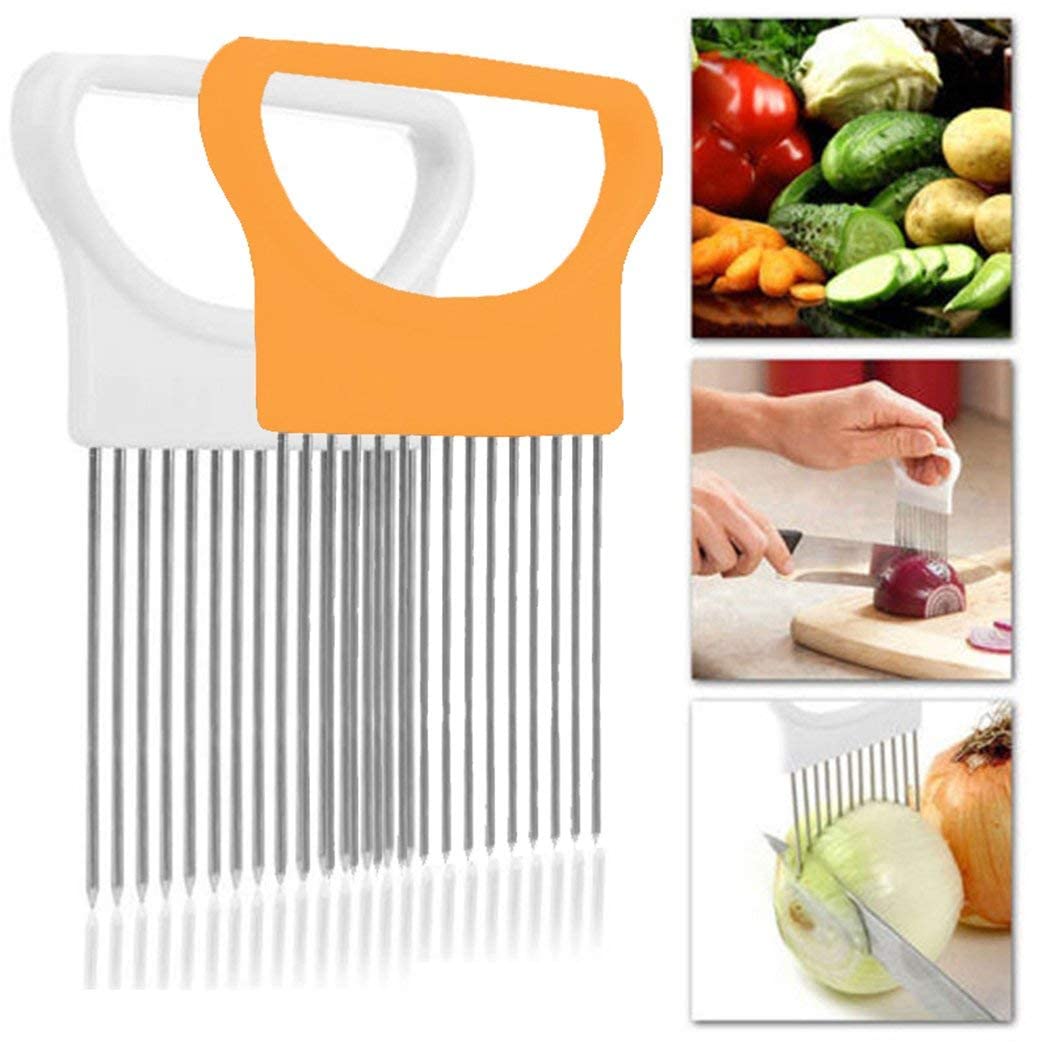 Onion Holder Slicer Cutter Chopper - Tomato Vegetable Lemon Potato Cutter Slicer Odor Remover (Yellow+White 2Pcs Per Set)