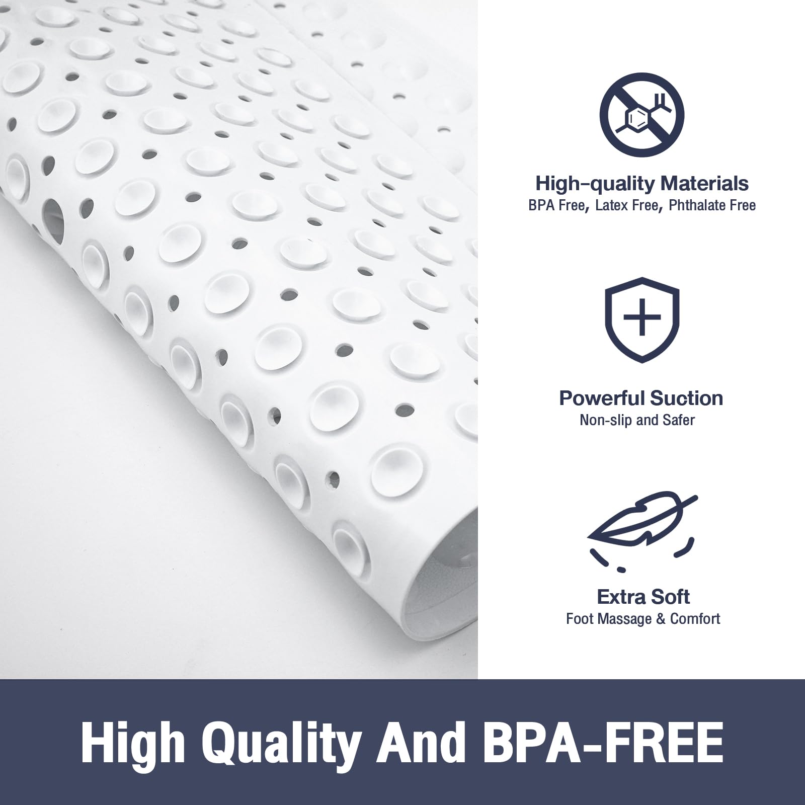 Naoloture White Square Shower Bathtub Mat Non Slip 21X21 Inch, Soft Bath Mat For Inside Shower Tub, Shower Stall Mats For Bathro