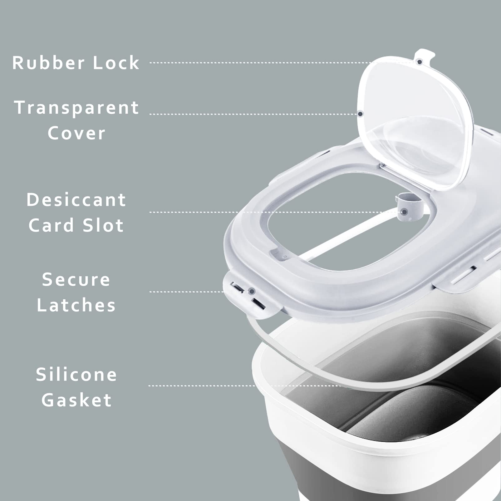 Cereal Rice Food Storage Containers  Collapsible 20 to 50 Lbs Dispenser Bin with Rolling Wheel Airtight Locking Lid  Dog Pet Cat Flour Sugar Plastic Leakproof Sealable Large Kitchen Pantry Holder