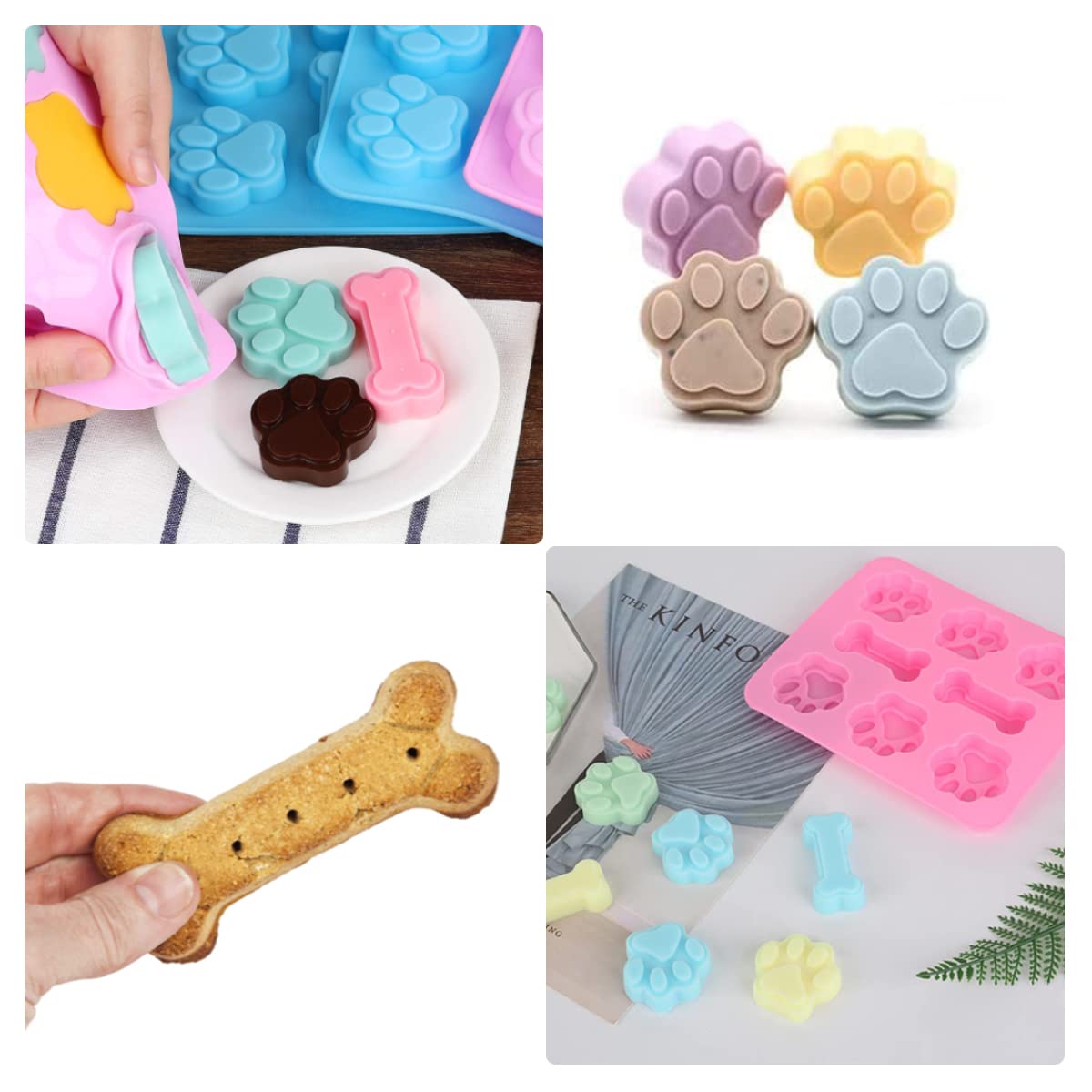 2 Pcs Silicone Puppy Treat Molds, Dog Paw And Bone Mold Ice Cube Mold, Jelly, Biscuits, Chocolate, Candy Baking Mold, Oven Micro