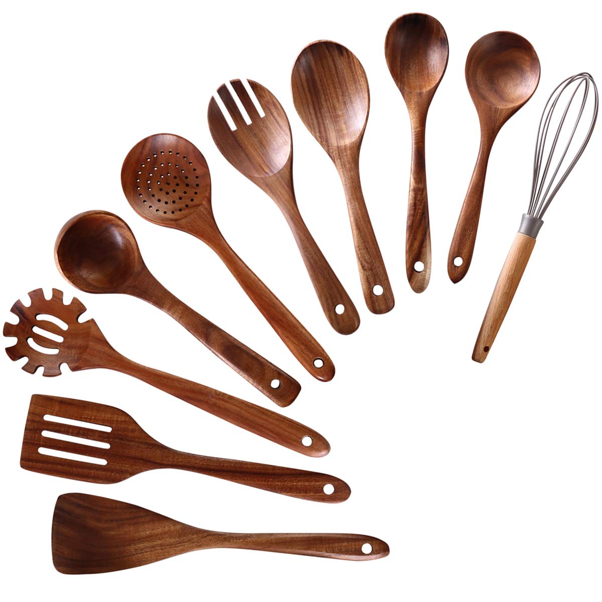 Wooden Spoons For Cooking, 10 Pcs Wooden Utensils For Cooking, Nayahose Natural Teak Wood Spoons, Non-Stick Comfort Grip Kitchen