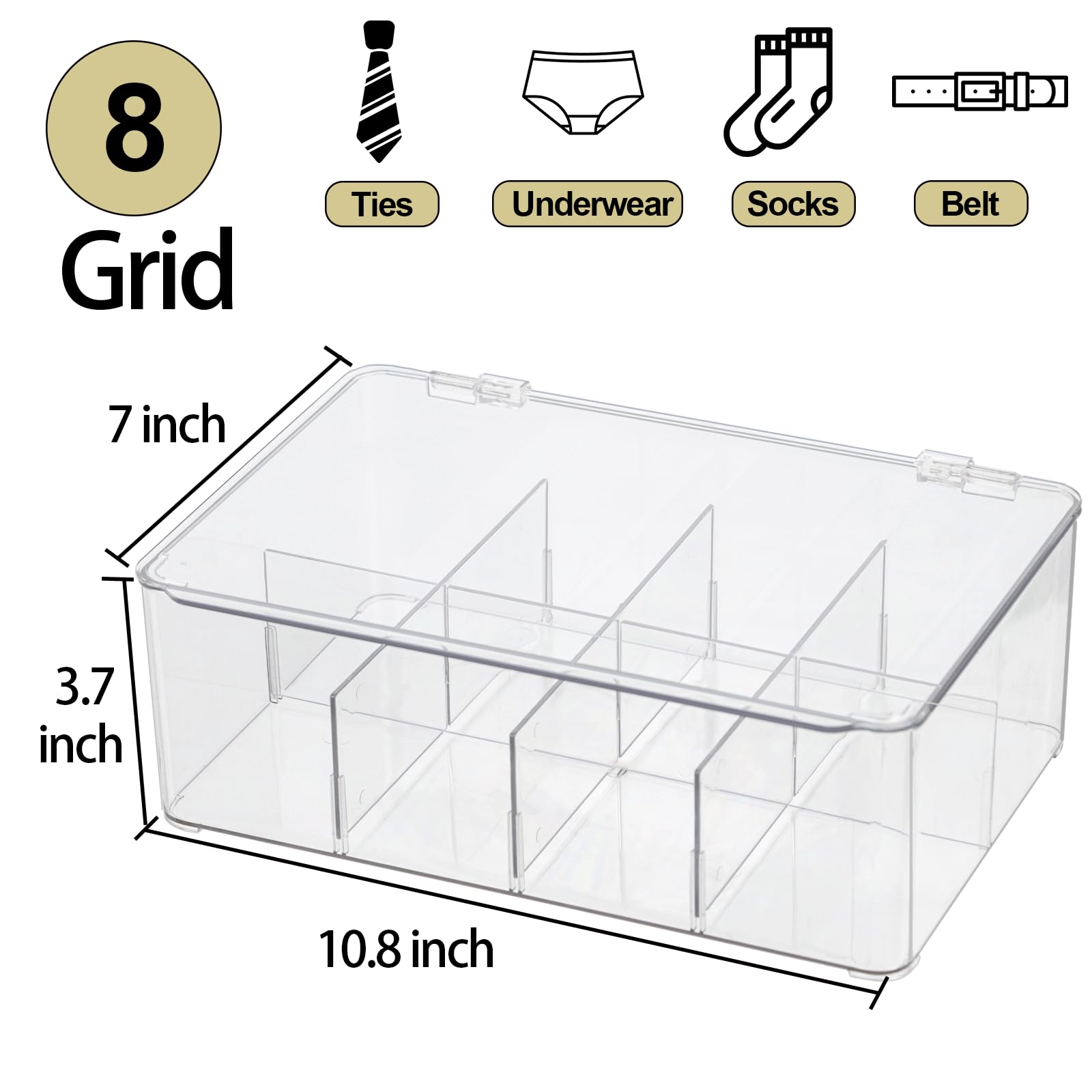ZEXALOR Clear Tea Bag Organizer, Dresser Organizers Drawer Organzier Storage Container with Removable Dividers, Plastic Storage