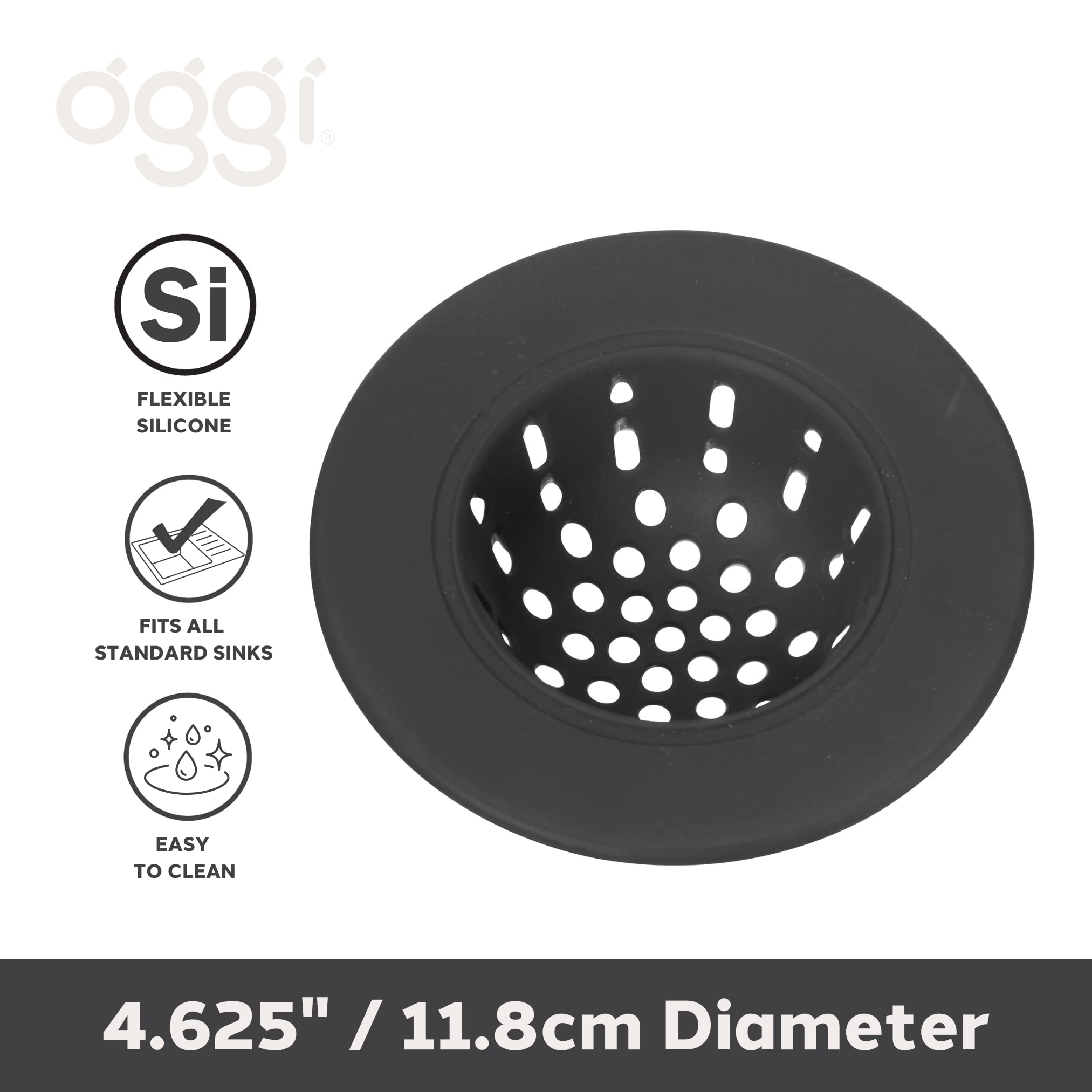 Oggi Silicone Sink Strainer- Great Kitchen Sink Strainer, Sink Drain Strainer, Drain Stopper, Sink Plug, 4.6? Diameter Rim, Blac