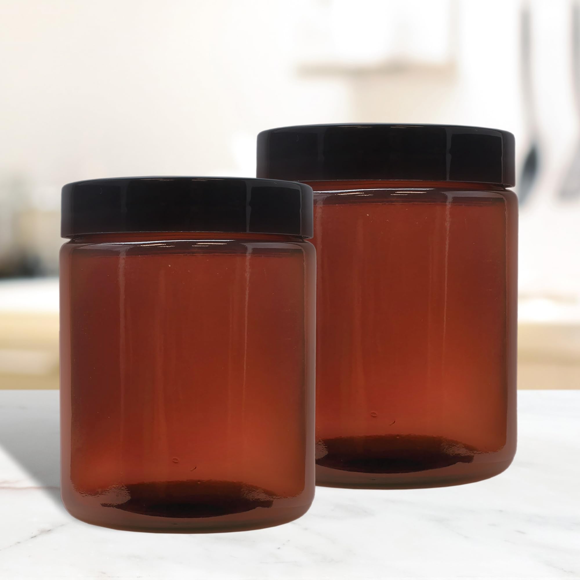 Cornucopia 8oz / 9oz Amber Glass Jars (6-Pack); Straight Sided Cosmetic Jars  Great for Body Butter  Creams  Stash Jars  Etc.