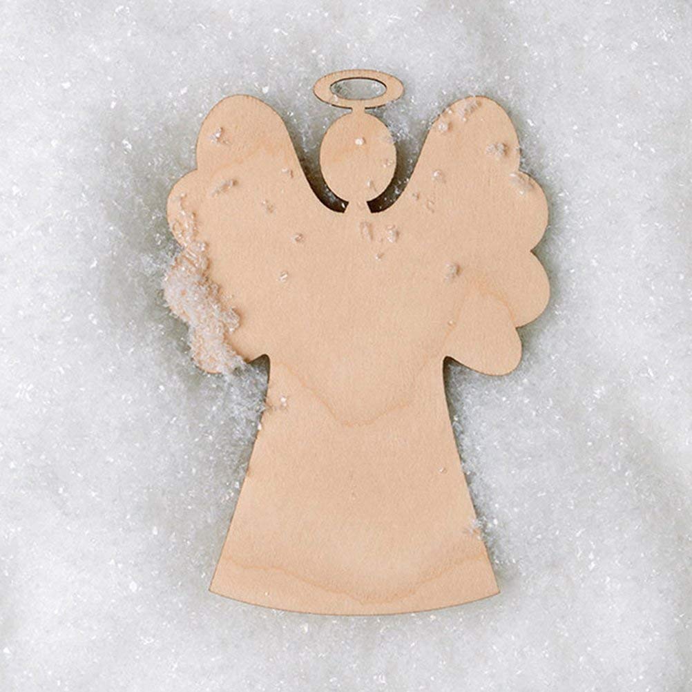Tinksky Wooden Angel Shaped Pendants Christmas Party Decor Hanging Ornaments for Christmas Tree Christmas Gift DIY 10pcs
