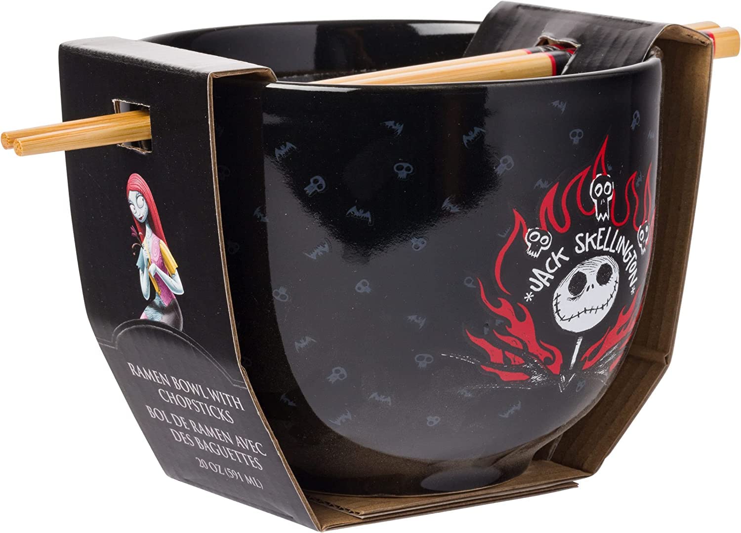 Silver Buffalo Disney Nightmare Before Christmas Jack Skellington Ceramic Ramen Noodle Rice Bowl with Chopsticks  Microwave Safe  20 Ounces