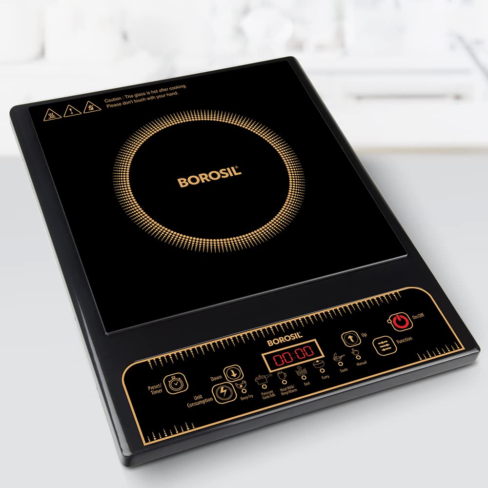 Borosil Smartkook Electric Induction Stove, Glass Surface, Energy Saving, FlameFree Cooking,Black, 1400W