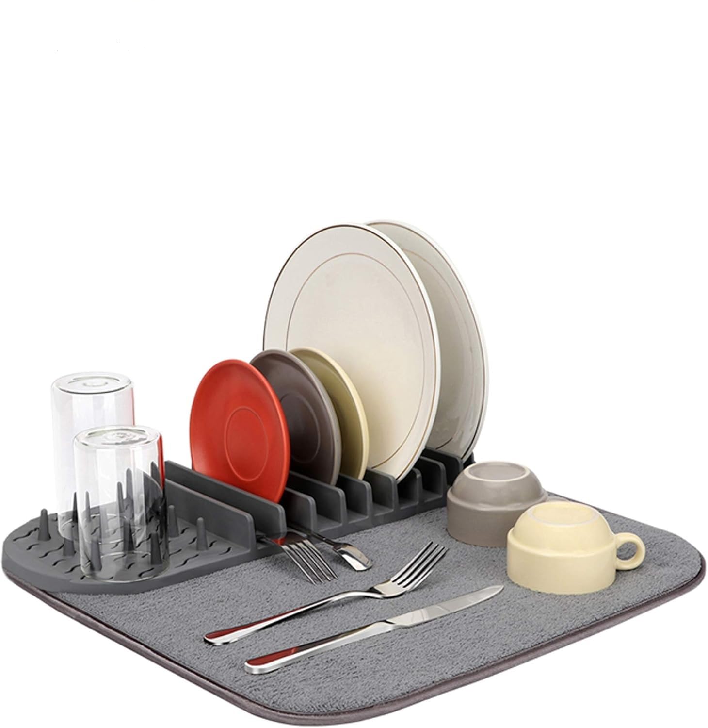Homecloud Dish Drying Rack/ Plate Rack With Microfiber Stretch Elastic Band Dish Mat  Thickened Pp Material, SpaceSaving And L