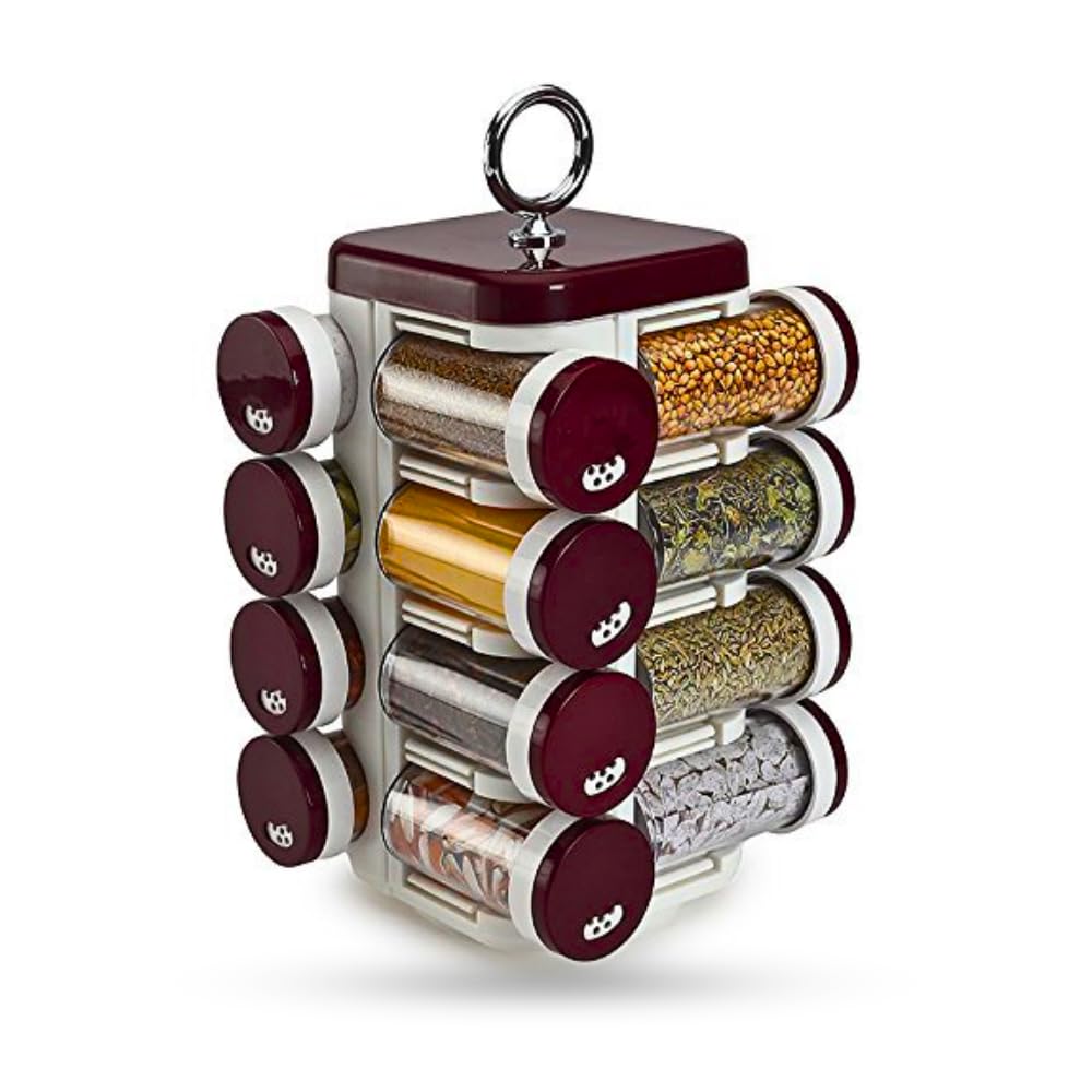 Drumstone (    16Piece Revolving Spice Rack Set With Rotating Base  Kitchen Spice Organizer With Airtight Jars & Stainless Ste