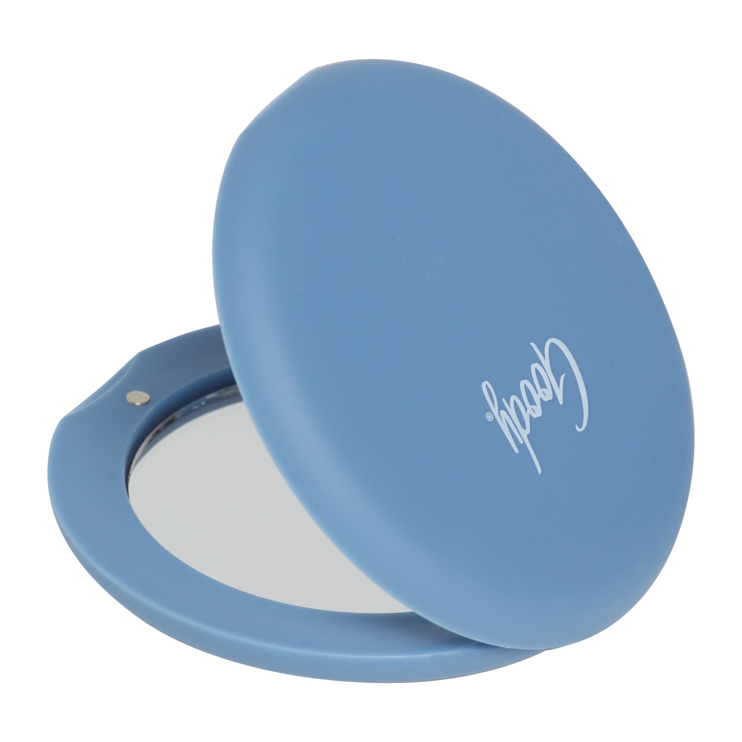 Goody Compact Mirror - Blue, Double-Sided Easy-Grip Magnifying Mirror With 1X & 3X Magnification, Lightweight Travel Makeup Mirr