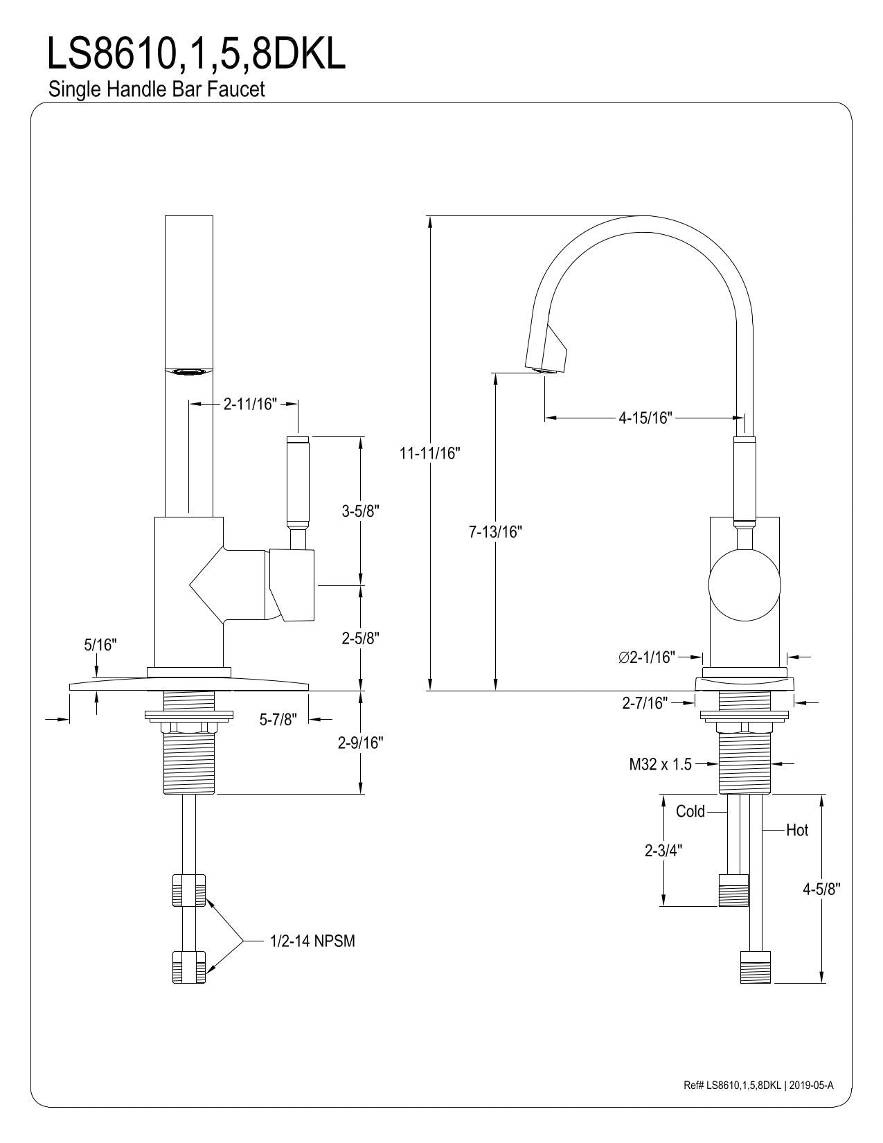 Kingston Brass Ls8618Dkl Kaiser One-Handle 1-Hole Deck Mounted Bar Faucet, Brushed Nickel