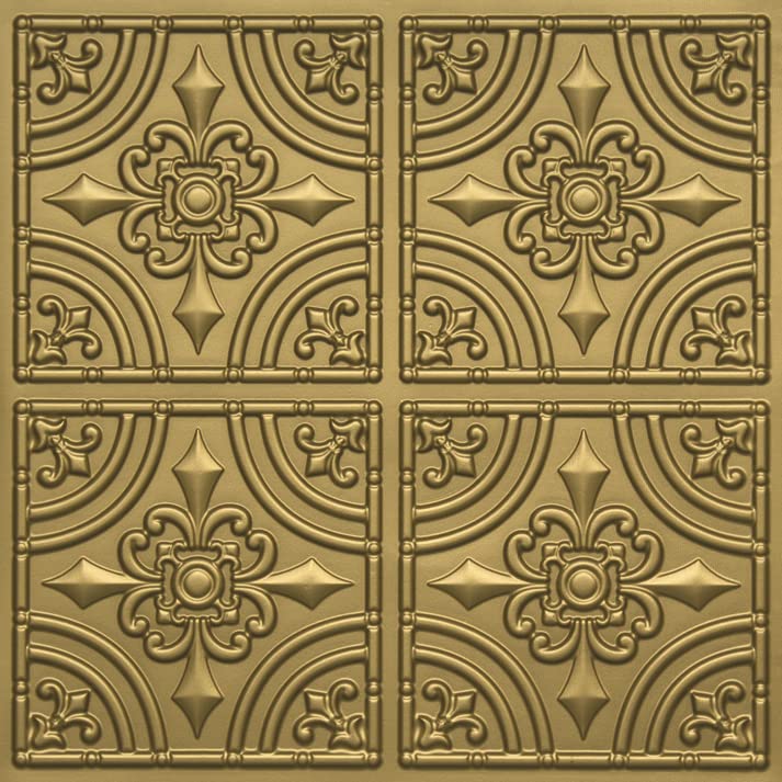 Decorative PVC Faux Tin Ceiling Tiles (Glue UP), 24x24,2'x2', Pack of 6, 24 sq.ft. - D205 (Brass)