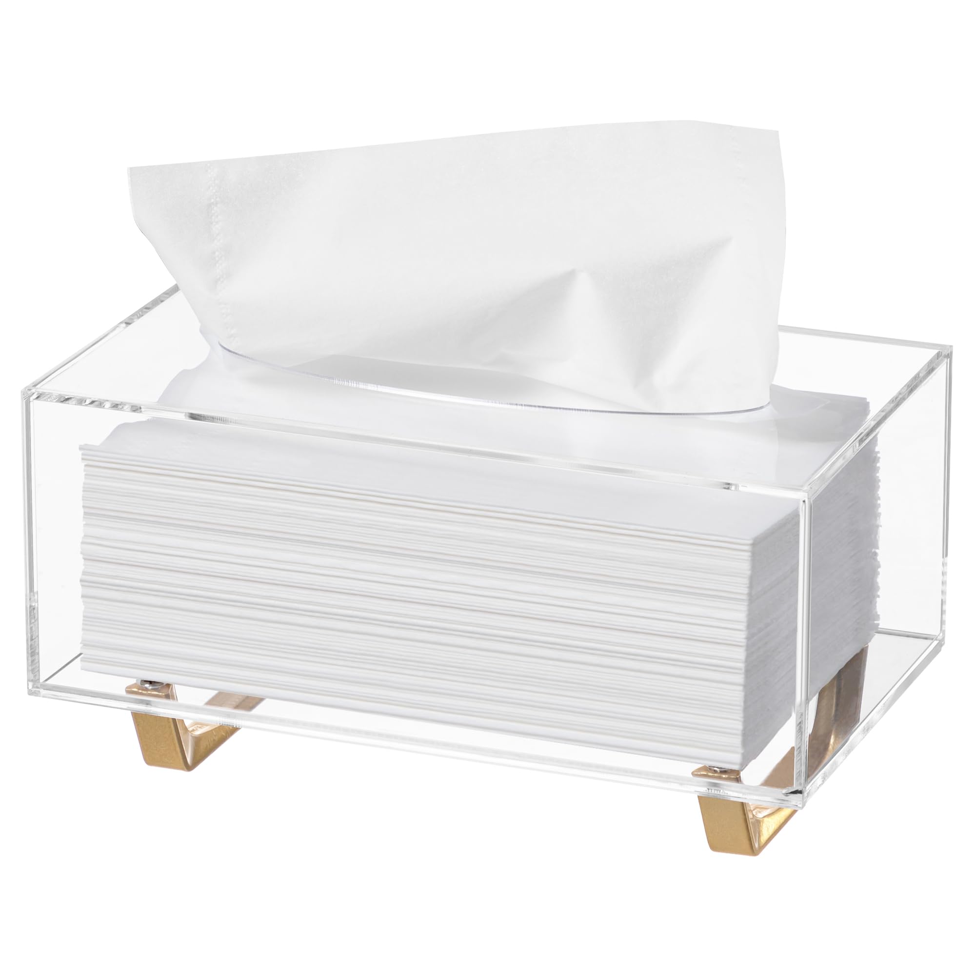 Hblife Clear Tissue Box Cover Rectangle Acrylic Tissue Box Holder With Gold Plated Legs Napkin Dispenser Dryer Sheet Container F