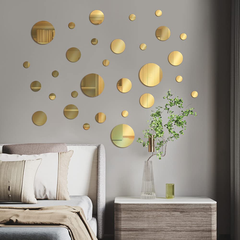 66 Pieces Gold Mirror Wall Decor Living Room, Circle Wallpaper For Kitchen, Hallway Polka Dot Wall Decals, Funny Wall Stickers F