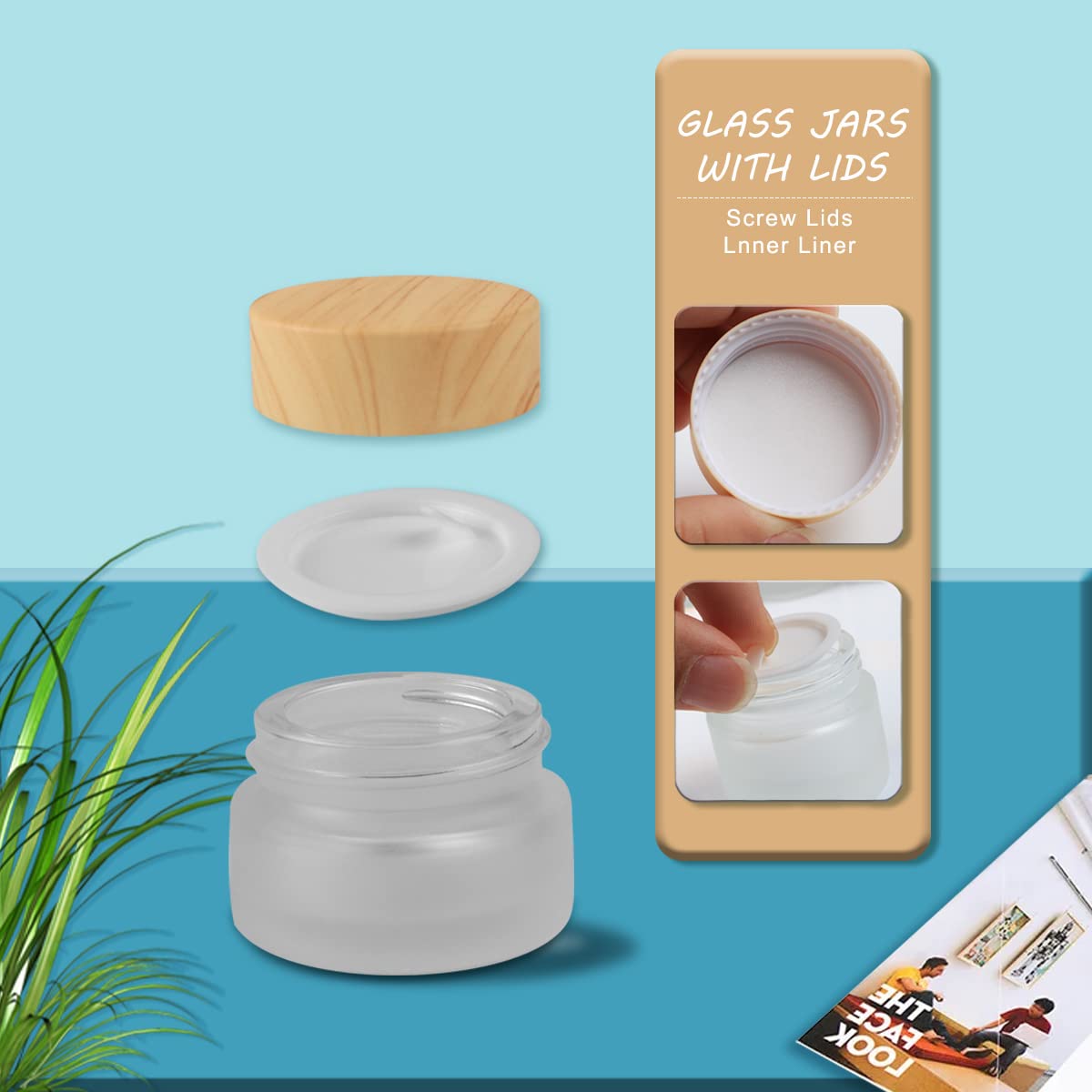 12 Pack Frosted Glass Jar Cosmetic Cream Jar Sample Jars Empty Travel Makeup Container For Cream Lotion Lip Balm Eyeshadow (5G)