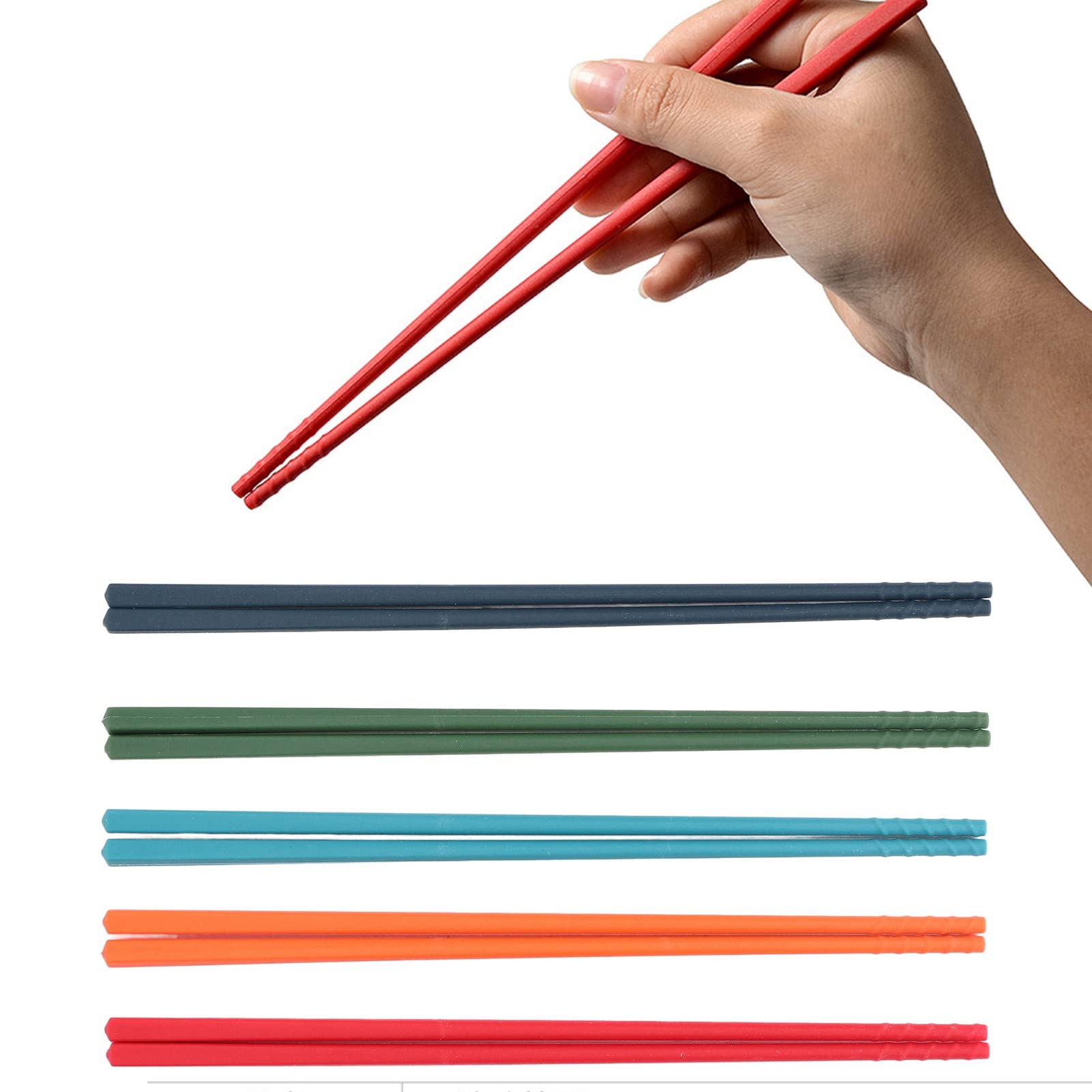 Joyzan Chopsticks Set, 5 Pairs Multicolor Reusable Chopsticks Silicone Chopsticks Sushi Non Slip Chinese Japanese Korean Style L